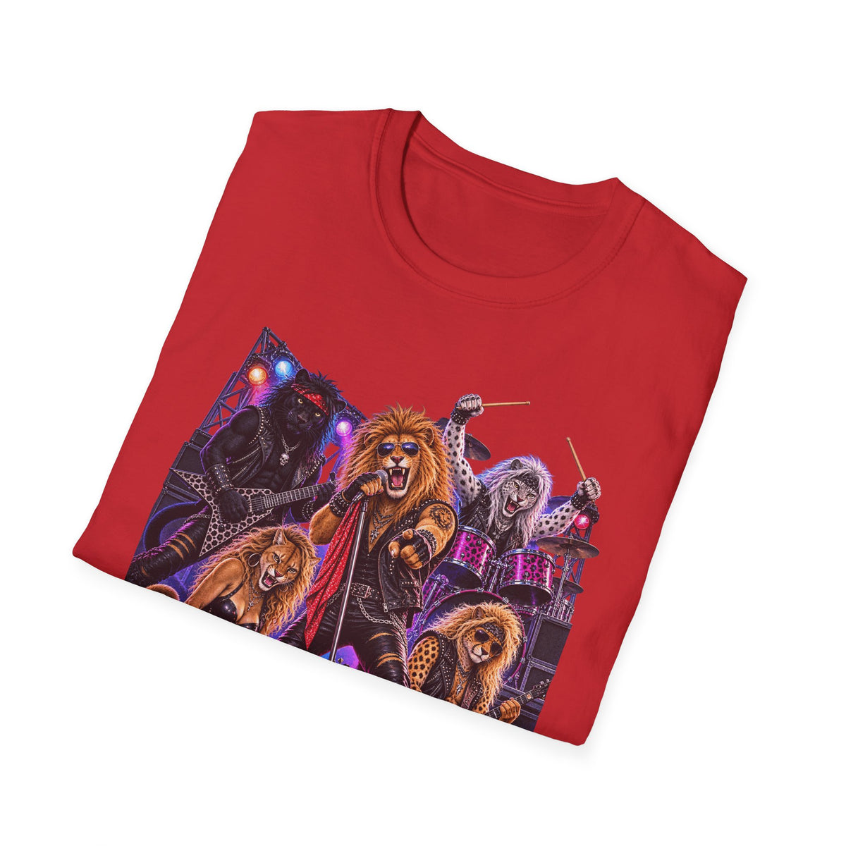 Neon Lights Retro 80s Big Cat Rock Band Graphic Tee