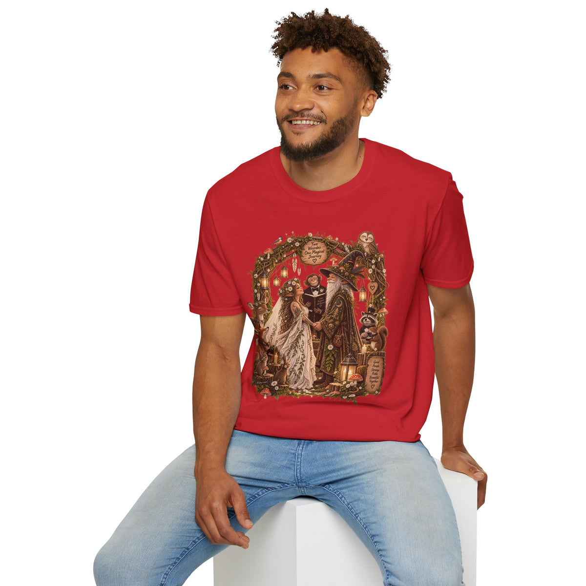 Woodland Wizard Wedding Fantasy T-Shirt — Fairy Tale Bride & Groom Illustration
