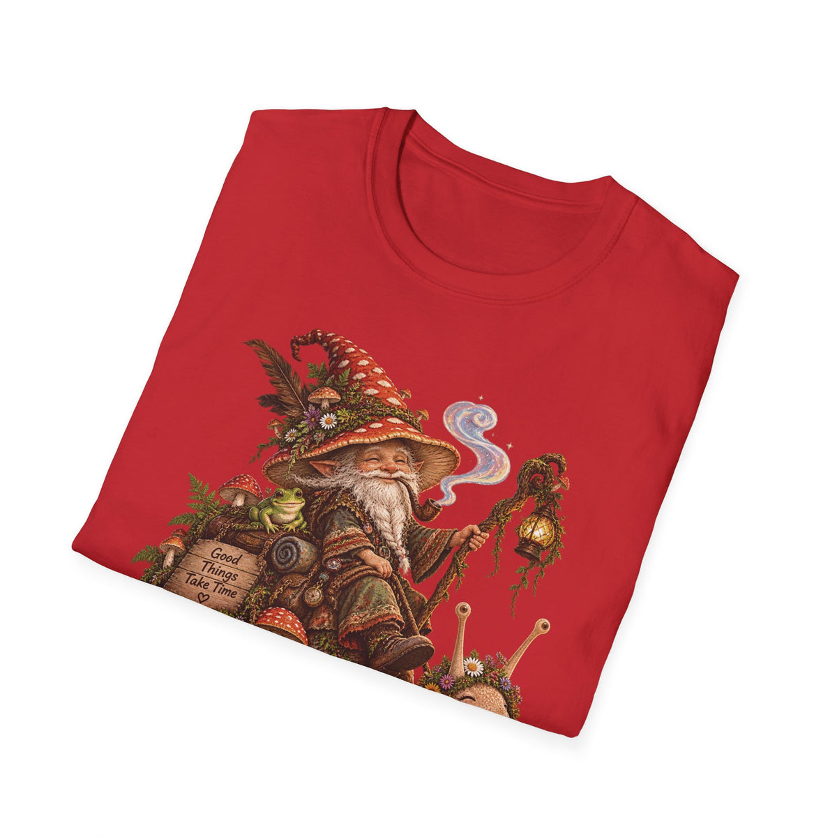 Mushroom Wizard Riding Snail T-Shirt Whimsical Fantasy Illustration Tee