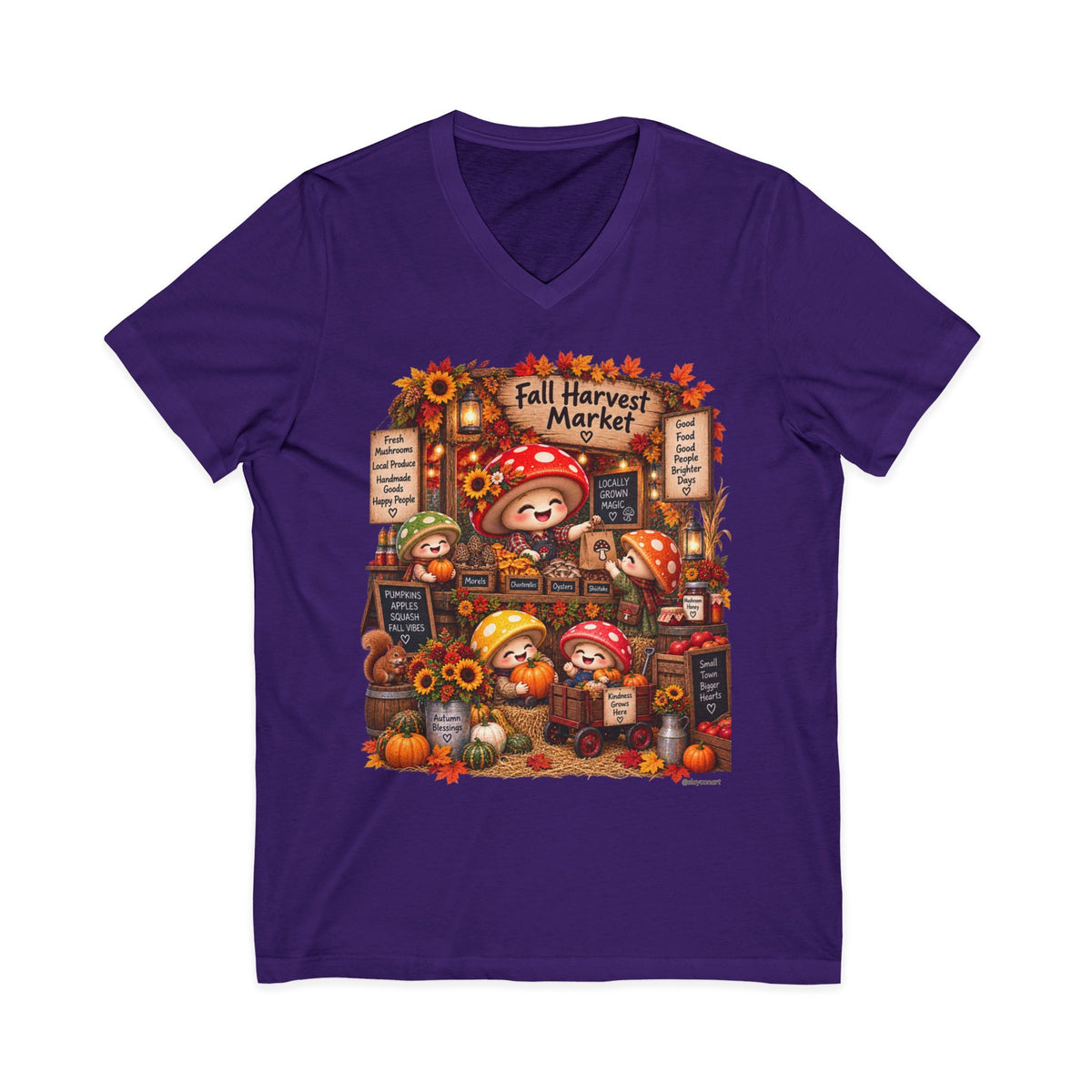Mushroom Family Fall Farmers Market Jersey Short Sleeve V-Neck Tee