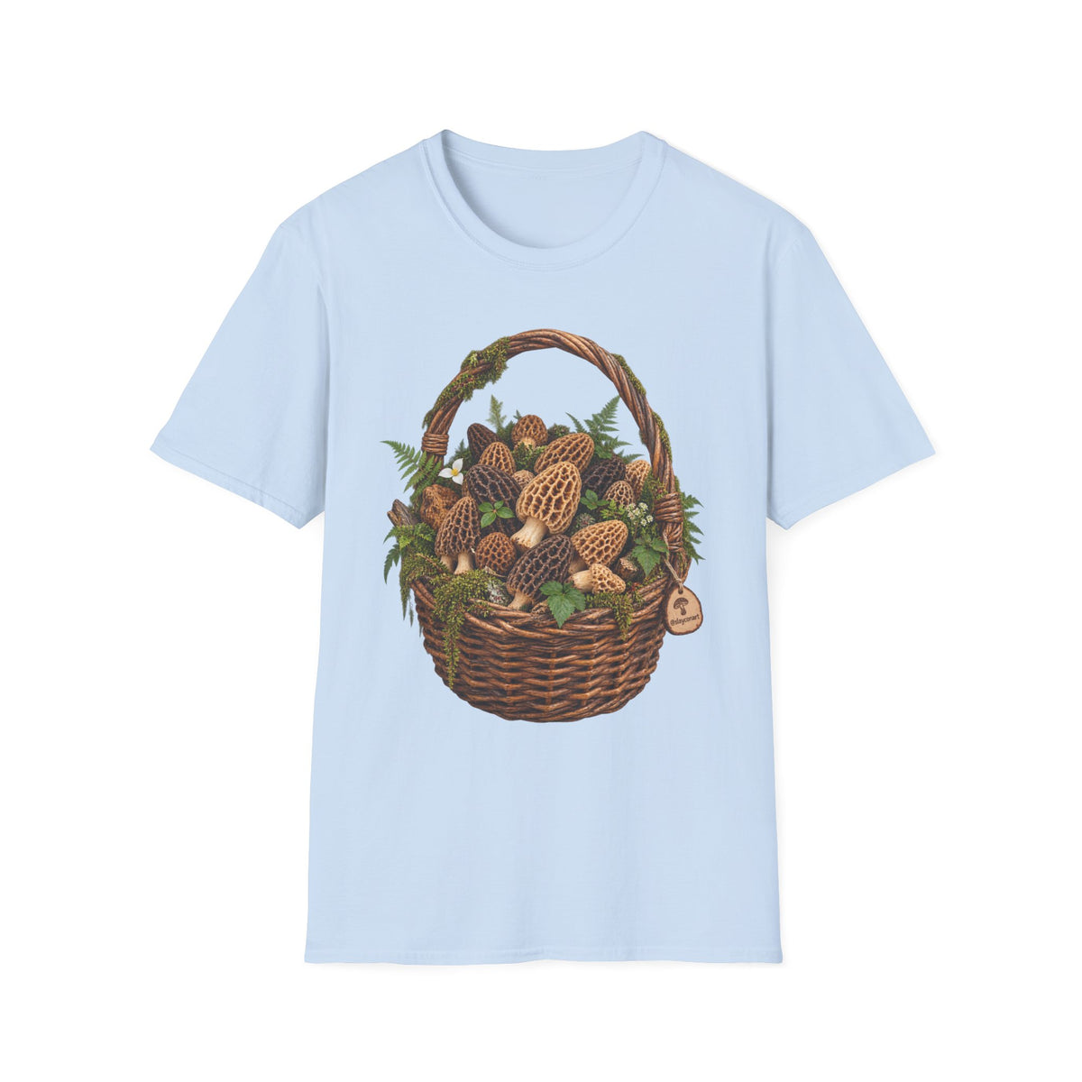 Morel Mushroom Basket T-Shirt Woodland Foraging Nature Graphic Tee Unisex Softstyle T-Shirt