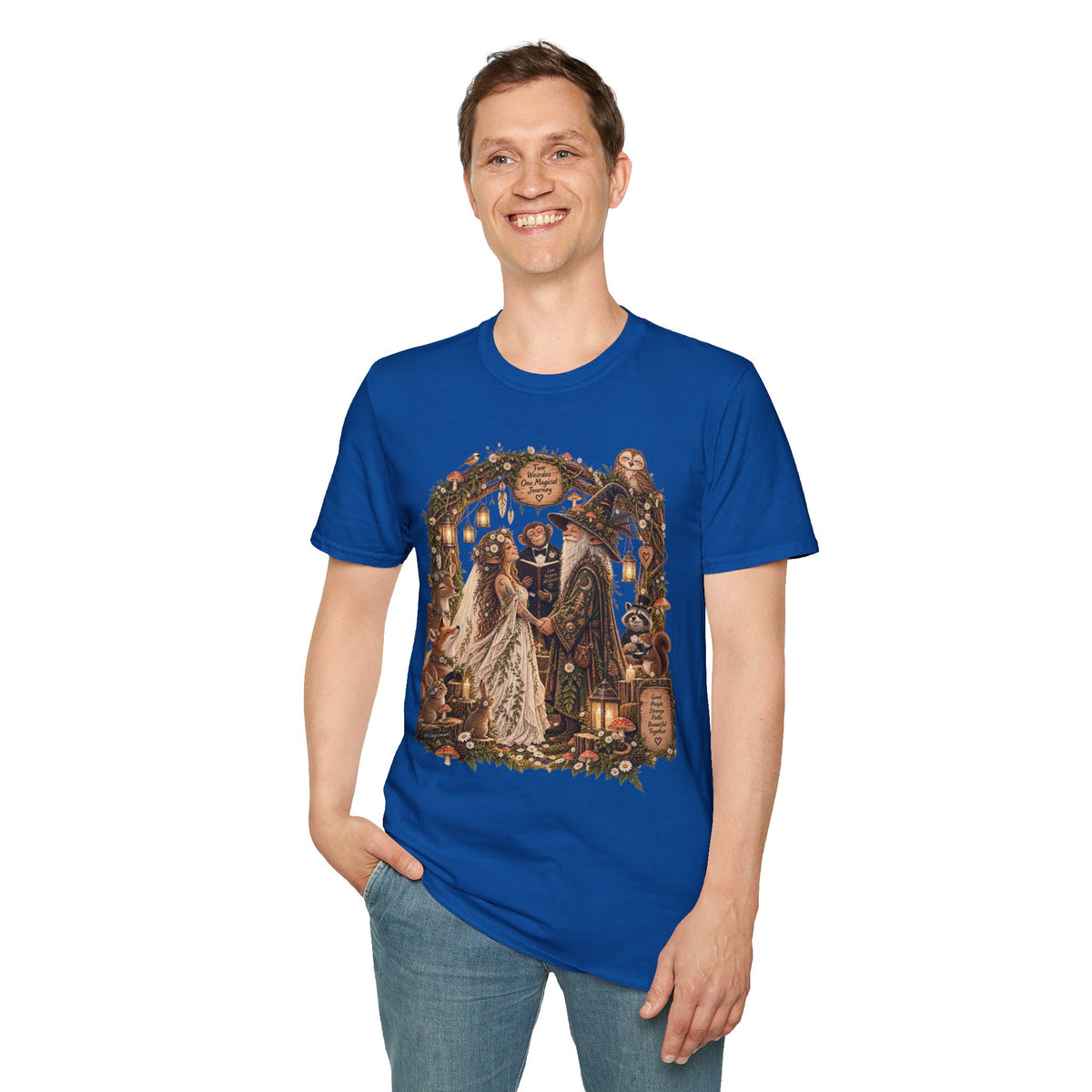 Woodland Wizard Wedding Fantasy T-Shirt — Fairy Tale Bride & Groom Illustration