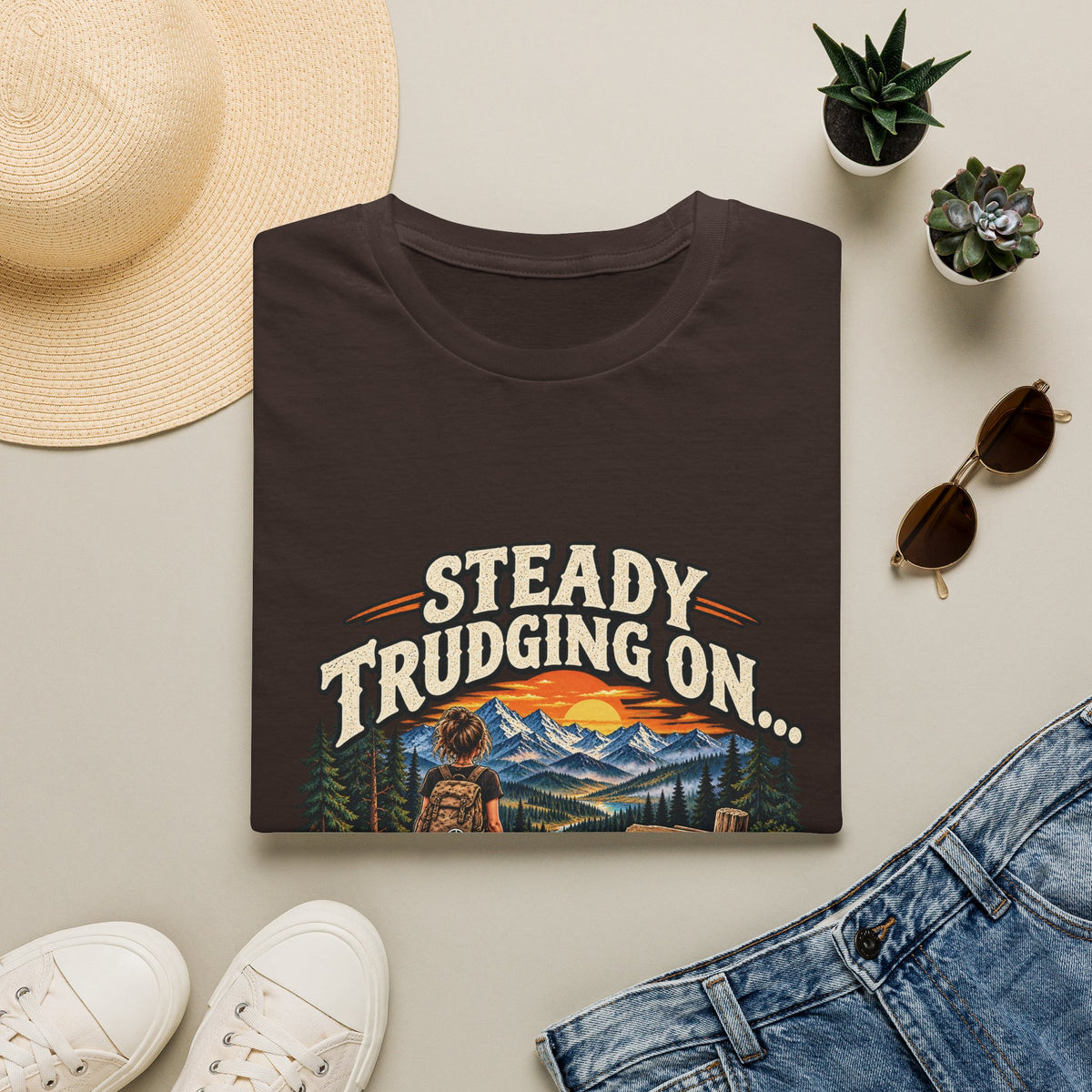 Steady Trudging On Young Lady Hiking T-Shirt