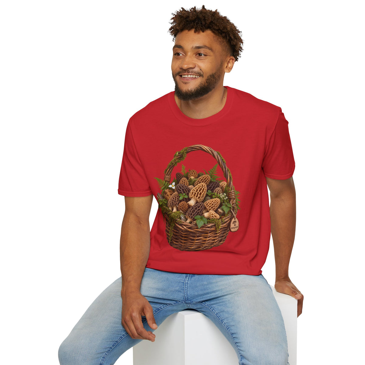 Morel Mushroom Basket T-Shirt Woodland Foraging Nature Graphic Tee Unisex Softstyle T-Shirt