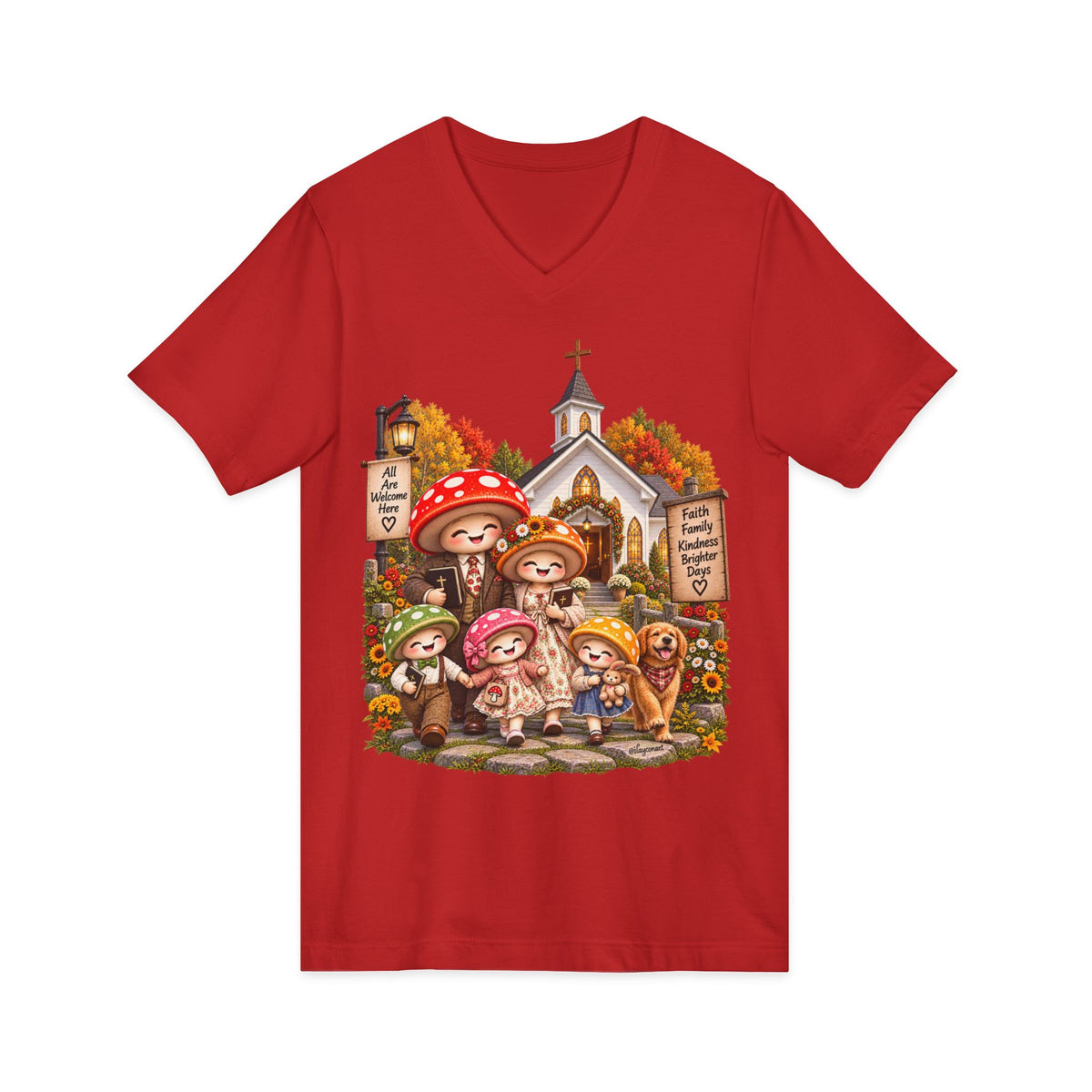 Mushroom Family Sunday Church Jersey Short Sleeve V-Neck Tee