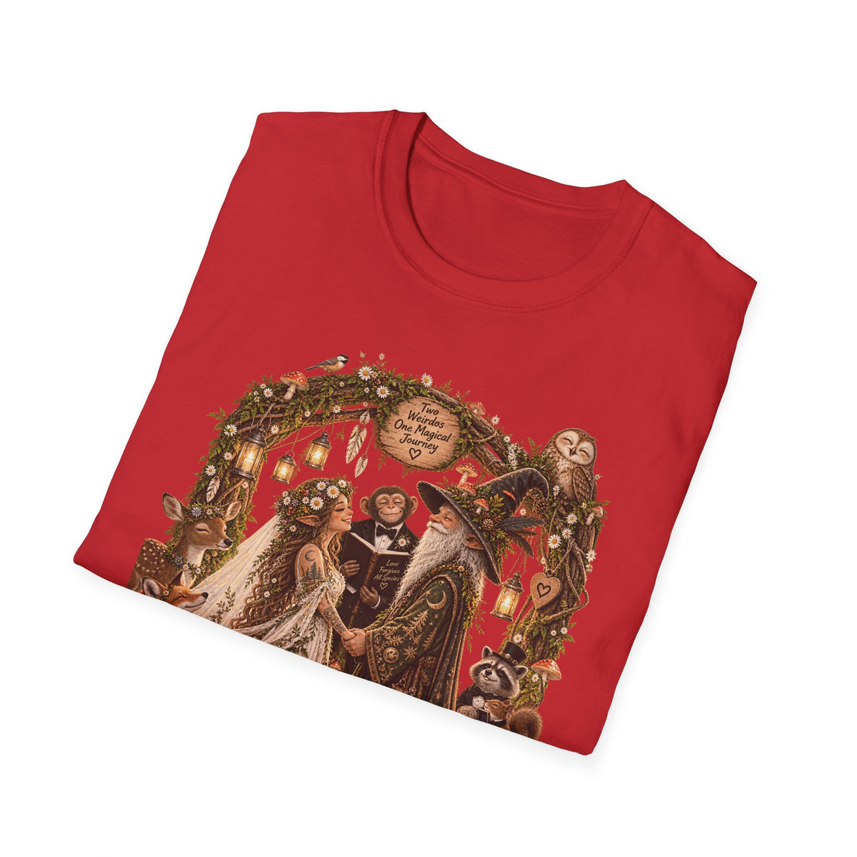 Woodland Wizard Wedding Fantasy T-Shirt — Fairy Tale Bride & Groom Illustration