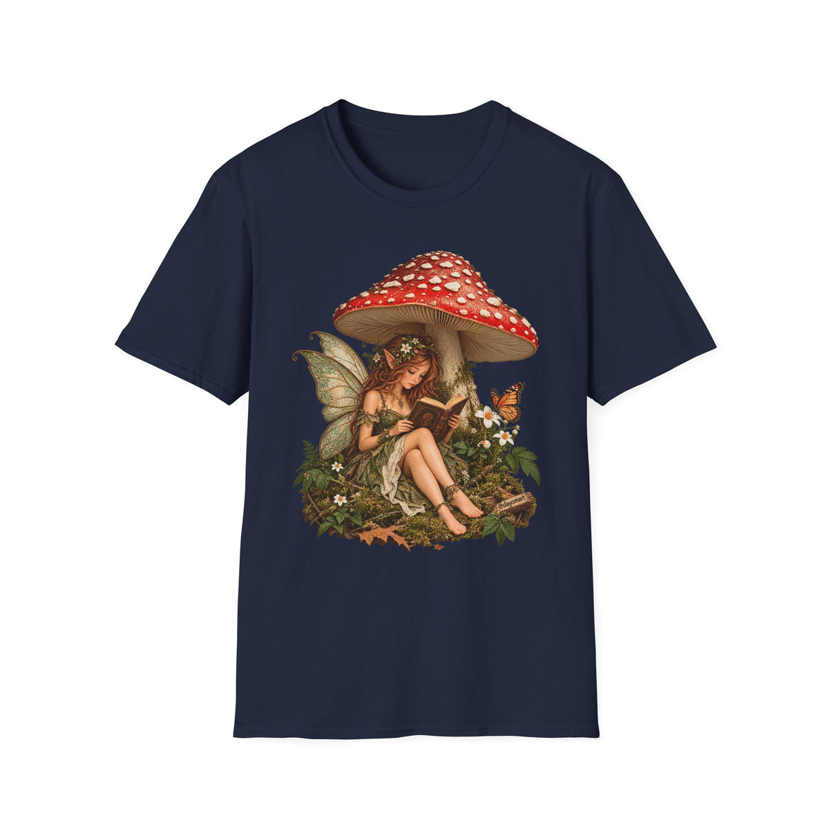 Fairy Mushroom T-Shirt — Woodland Fairy Reading Under Red Toadstool