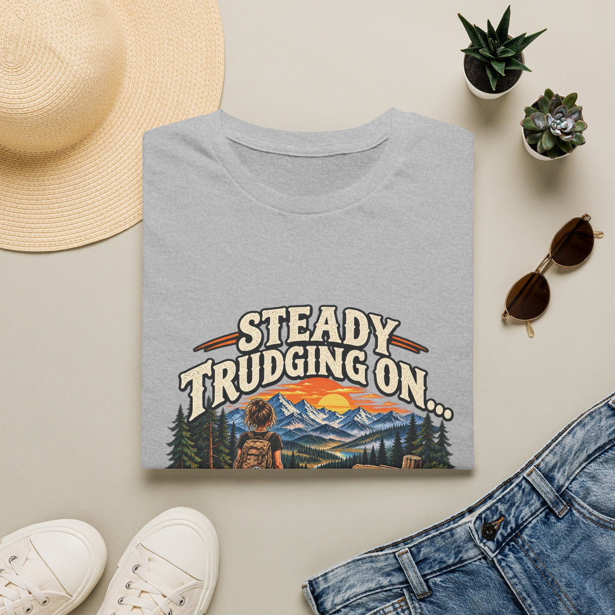 Steady Trudging On Young Lady Hiking T-Shirt