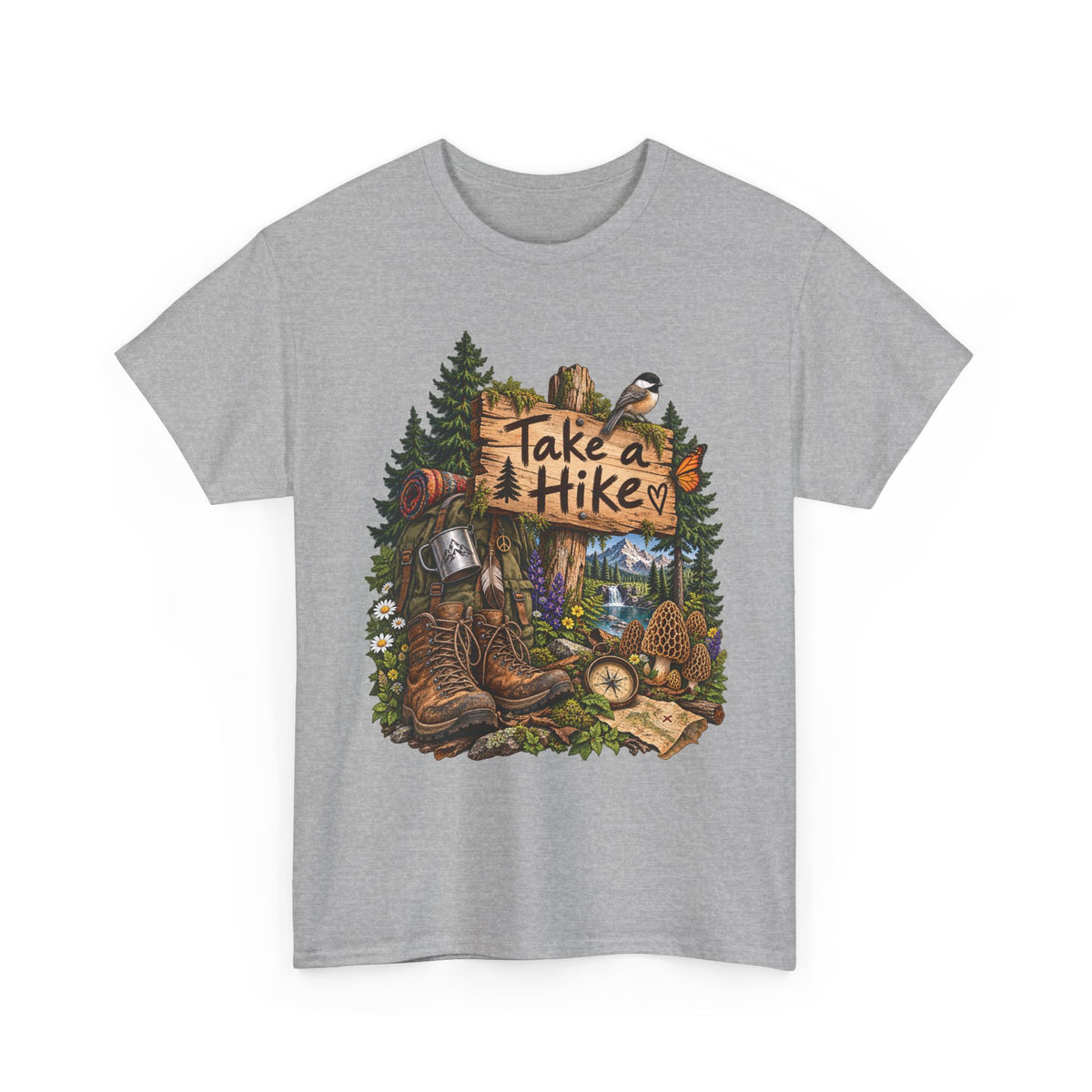 Take a Hike T-Shirt Boots and Morel Mushrooms