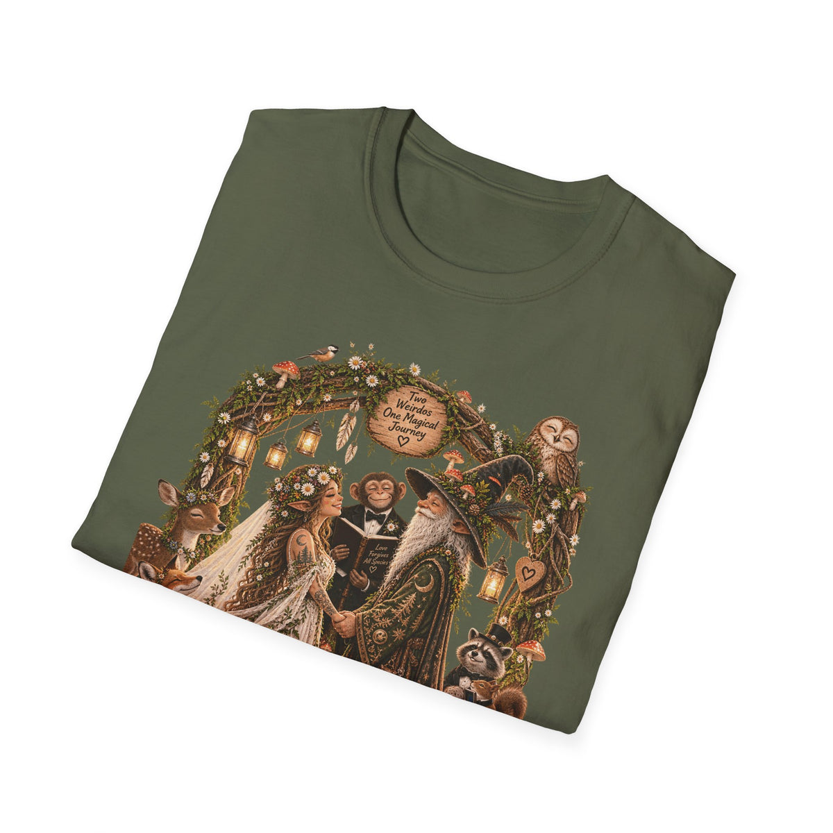 Woodland Wizard Wedding Fantasy T-Shirt — Fairy Tale Bride & Groom Illustration