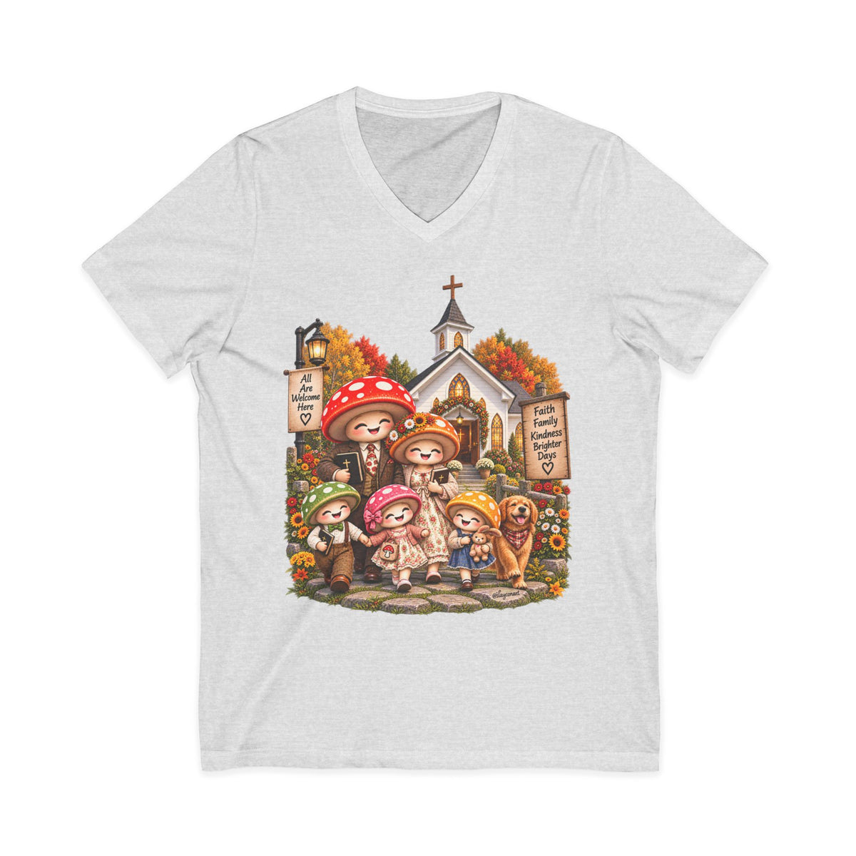 Mushroom Family Sunday Church Jersey Short Sleeve V-Neck Tee