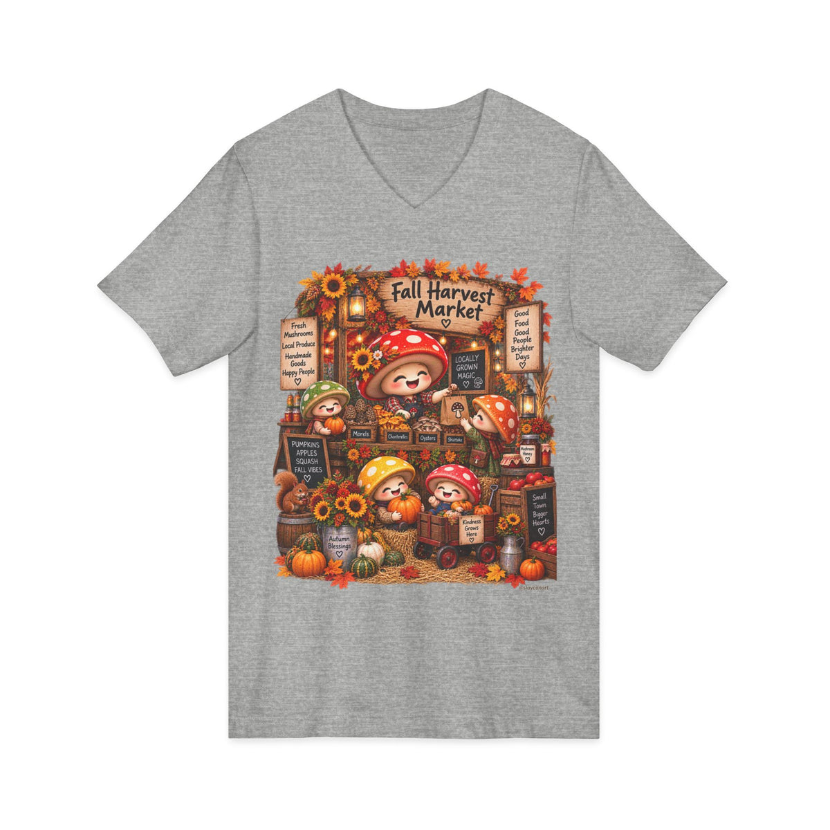 Mushroom Family Fall Farmers Market Jersey Short Sleeve V-Neck Tee