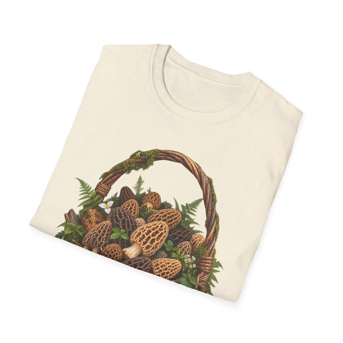 Morel Mushroom Basket T-Shirt Woodland Foraging Nature Graphic Tee Unisex Softstyle T-Shirt