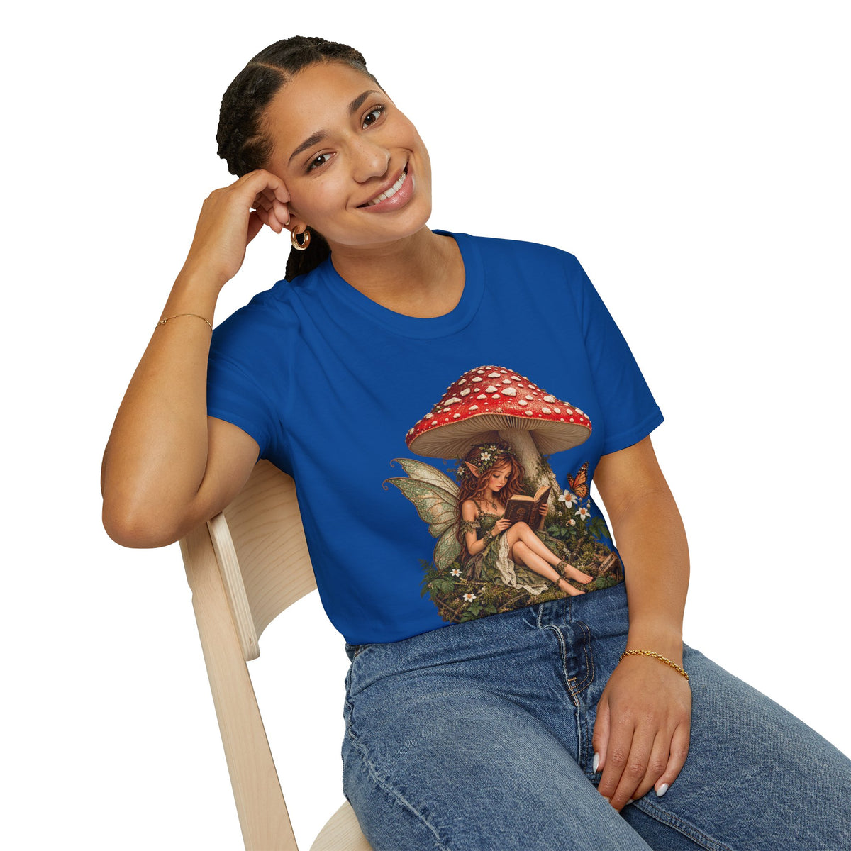 Fairy Mushroom T-Shirt — Woodland Fairy Reading Under Red Toadstool