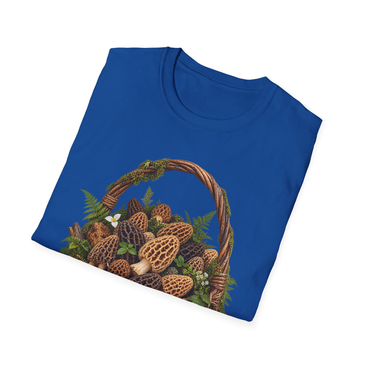 Morel Mushroom Basket T-Shirt Woodland Foraging Nature Graphic Tee Unisex Softstyle T-Shirt