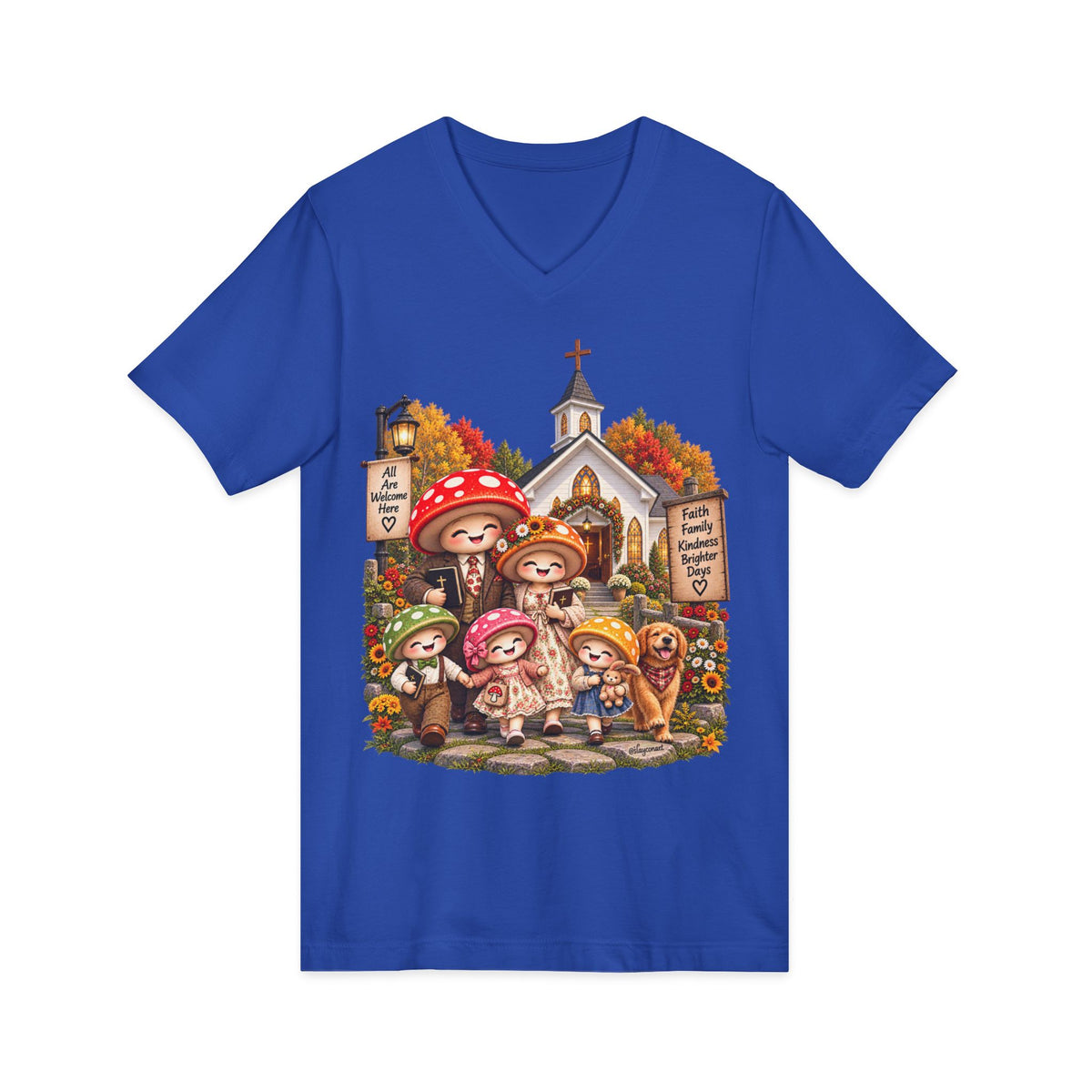 Mushroom Family Sunday Church Jersey Short Sleeve V-Neck Tee