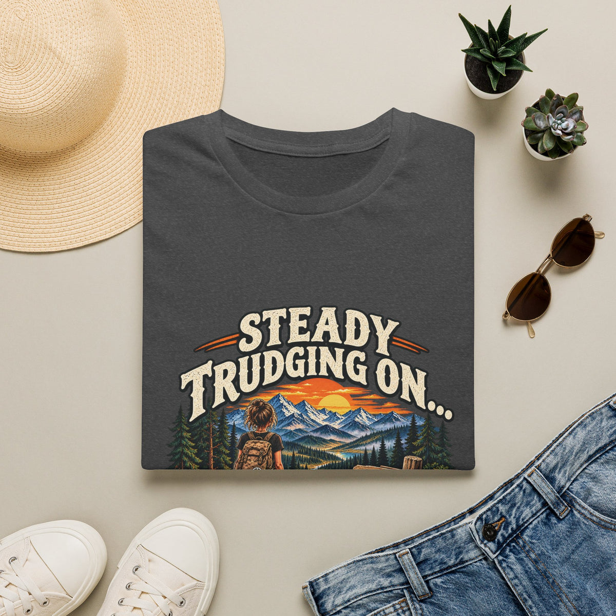 Steady Trudging On Young Lady Hiking T-Shirt