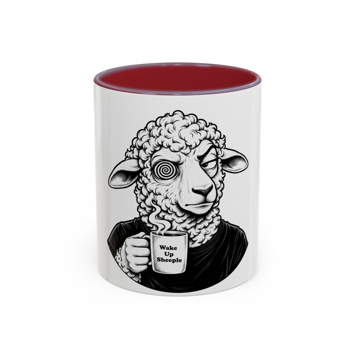 Wake Up Sheeple Coffee Mug — Black-Accent Ceramic Mug with Sheep Illustration