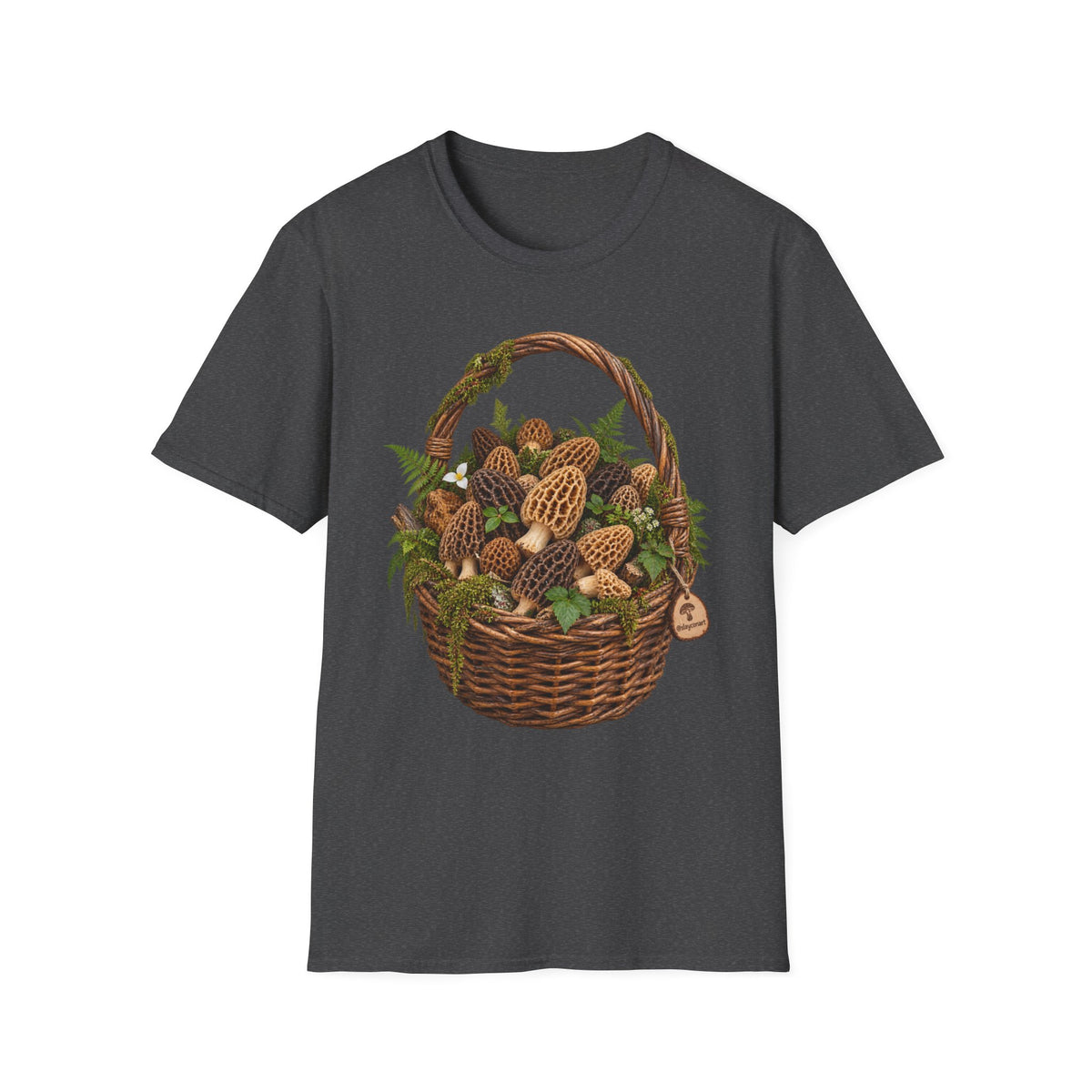 Morel Mushroom Basket T-Shirt Woodland Foraging Nature Graphic Tee Unisex Softstyle T-Shirt