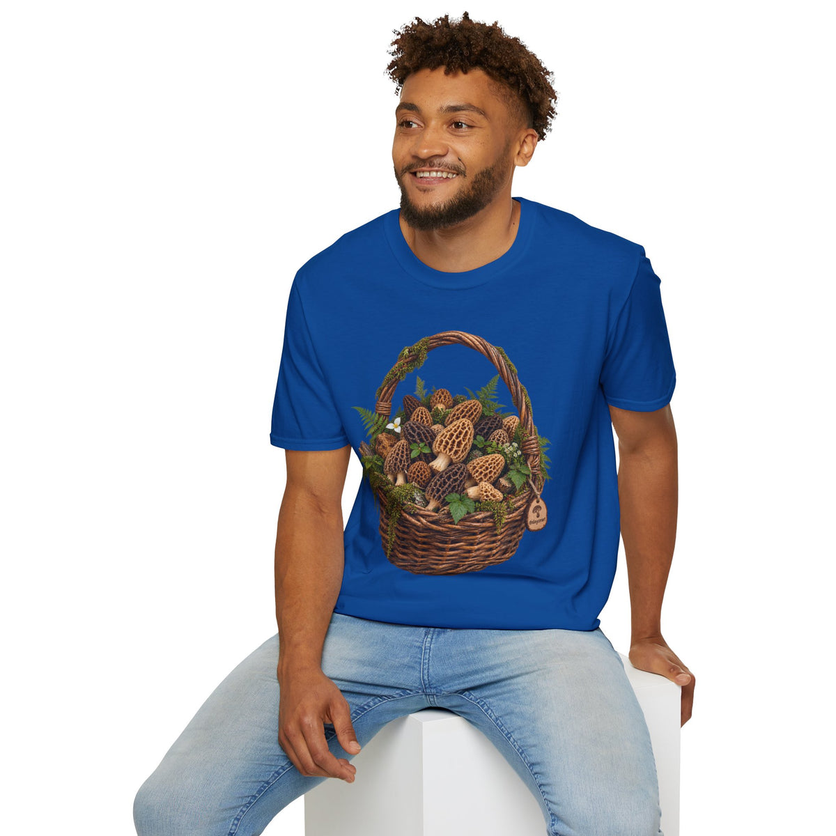 Morel Mushroom Basket T-Shirt Woodland Foraging Nature Graphic Tee Unisex Softstyle T-Shirt