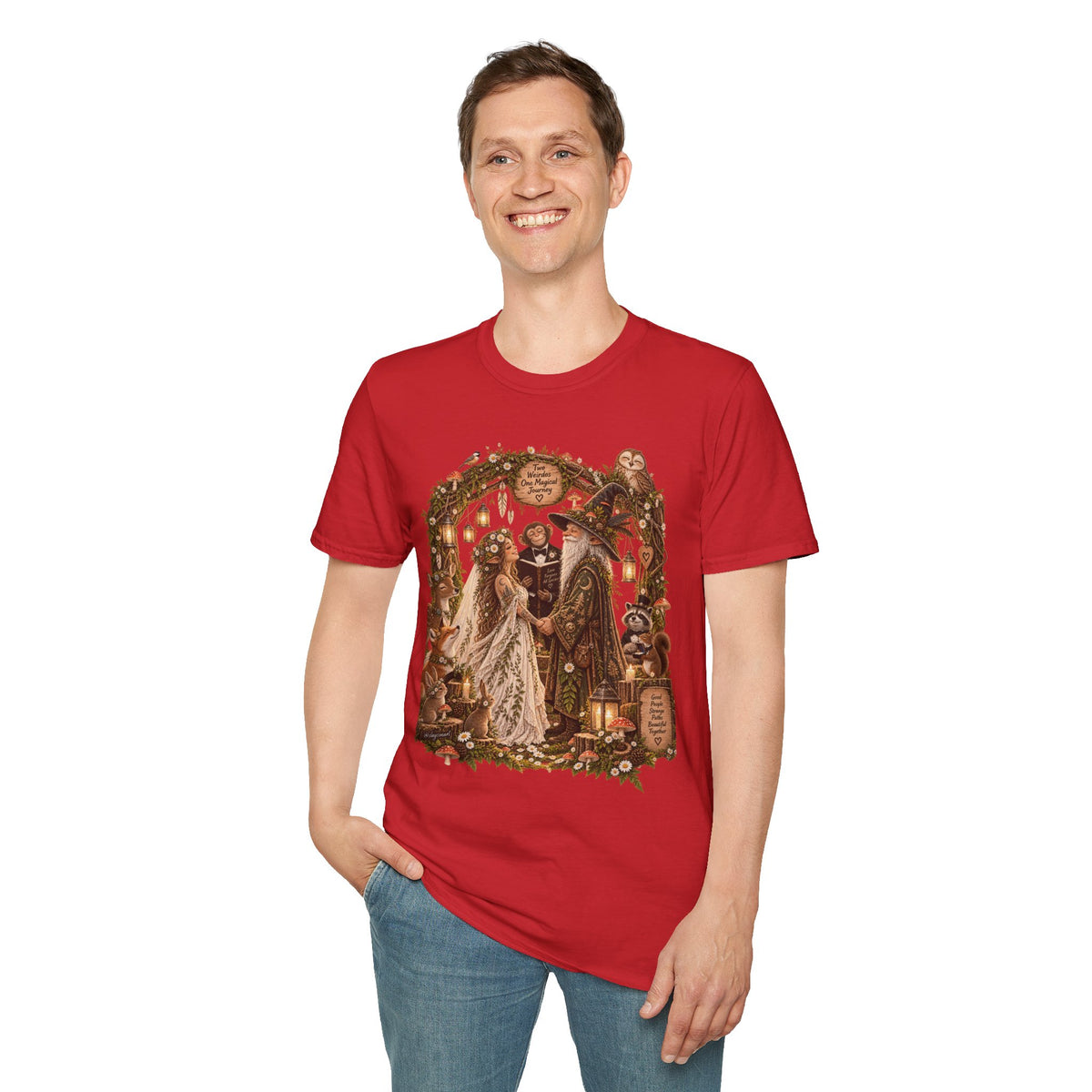 Woodland Wizard Wedding Fantasy T-Shirt — Fairy Tale Bride & Groom Illustration