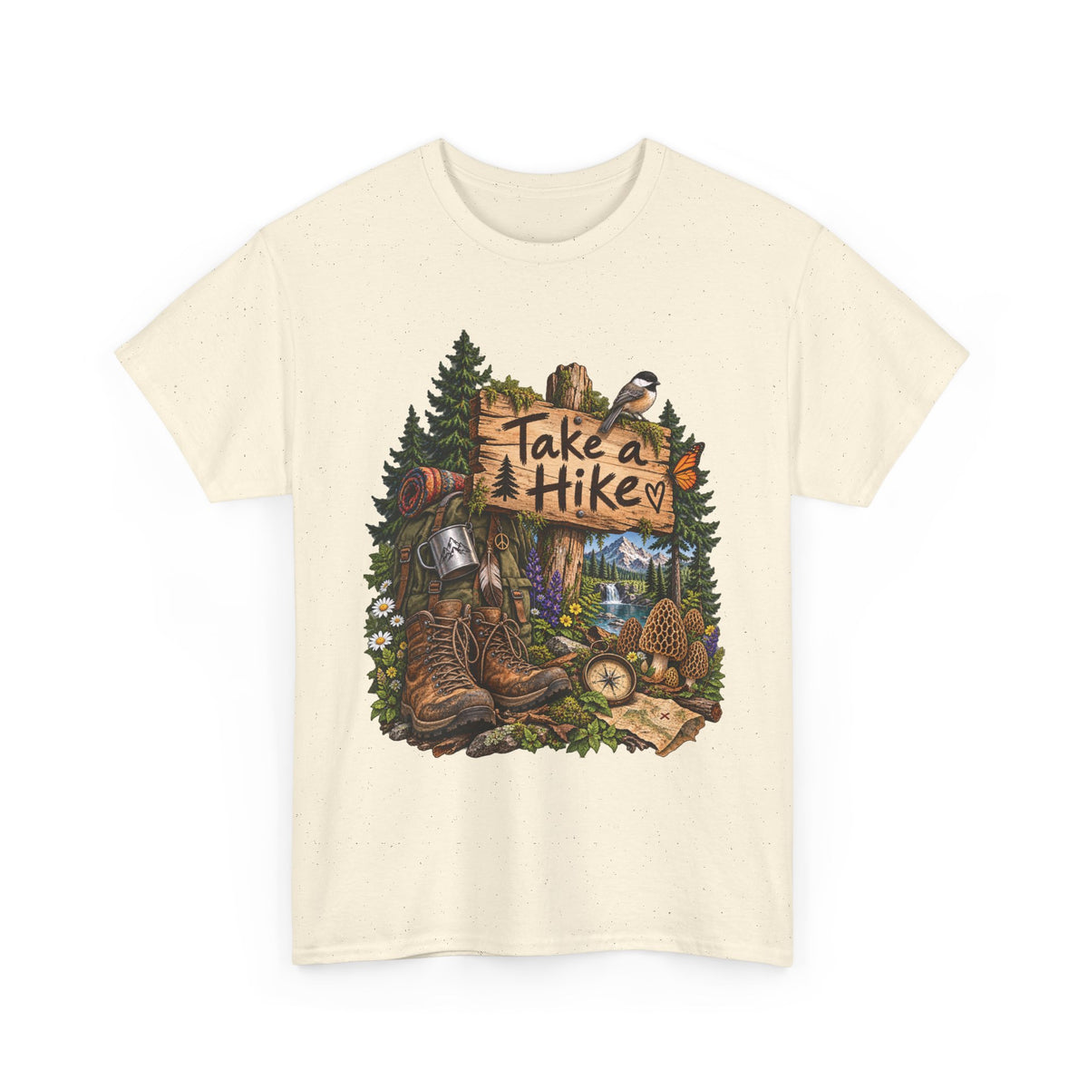 Take a Hike T-Shirt Boots and Morel Mushrooms