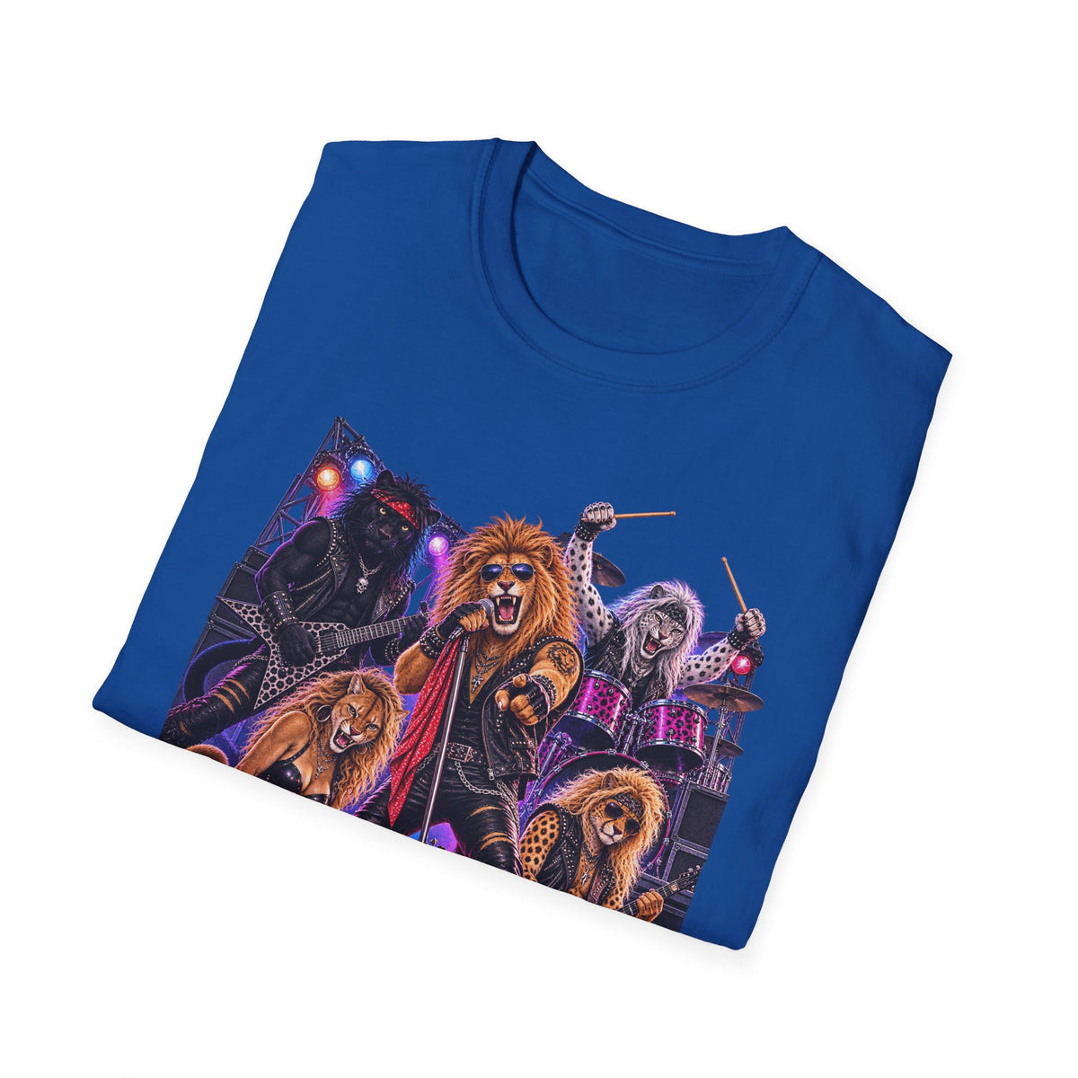 Neon Lights Retro 80s Big Cat Rock Band Graphic Tee