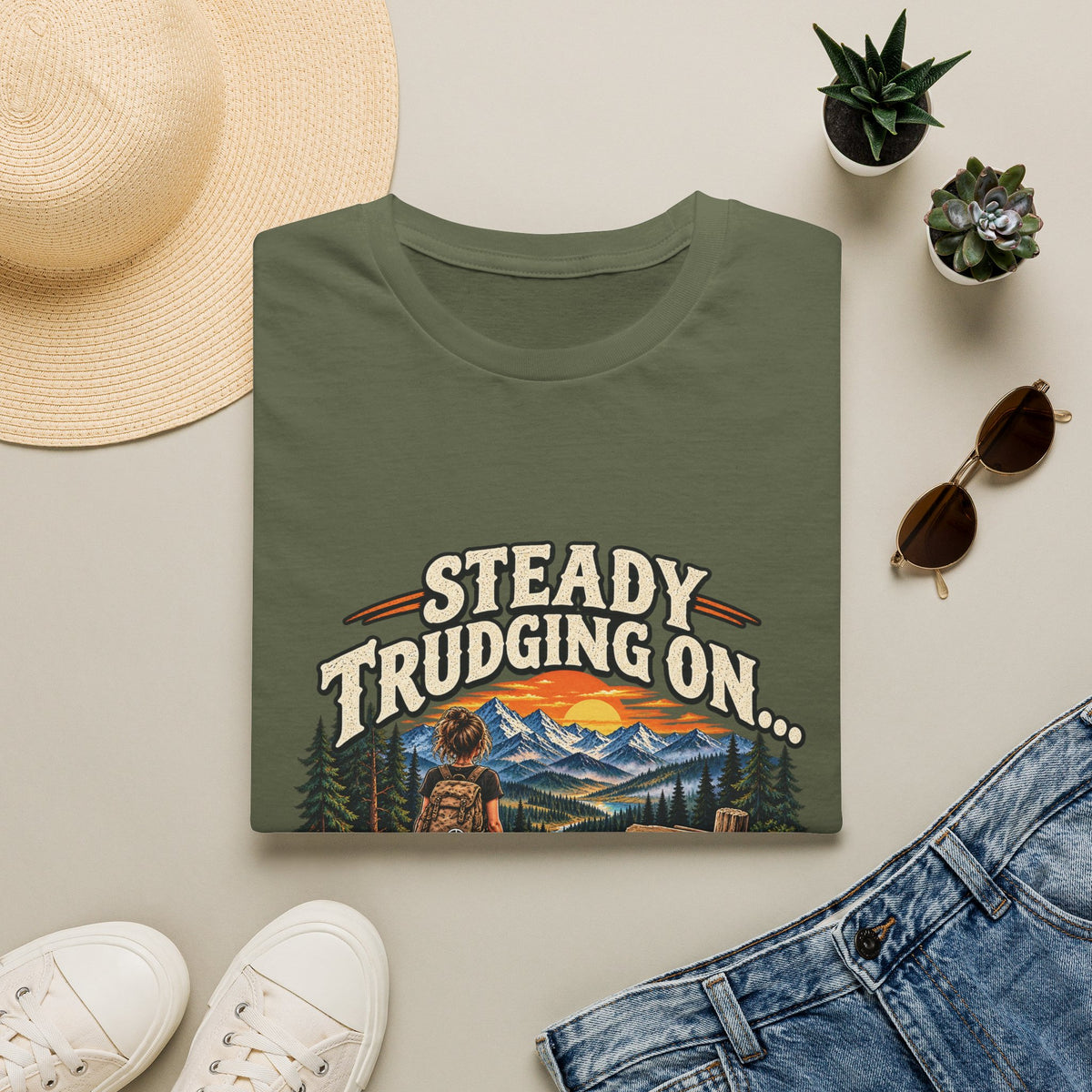 Steady Trudging On Young Lady Hiking T-Shirt
