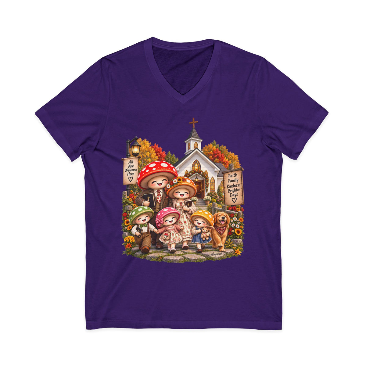 Mushroom Family Sunday Church Jersey Short Sleeve V-Neck Tee
