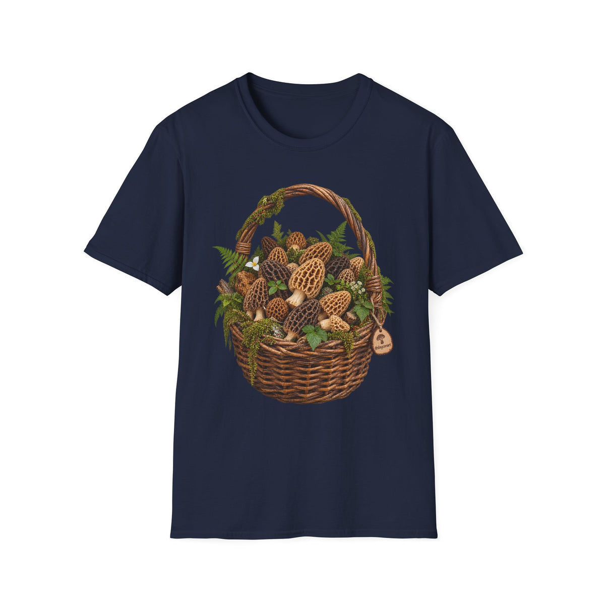 Morel Mushroom Basket T-Shirt Woodland Foraging Nature Graphic Tee Unisex Softstyle T-Shirt