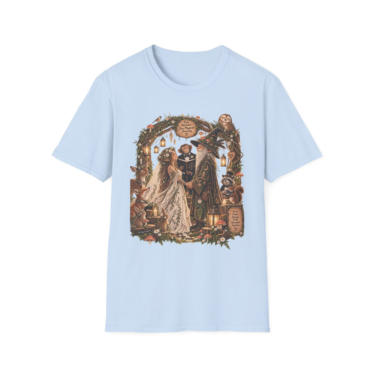 Woodland Wizard Wedding Fantasy T-Shirt — Fairy Tale Bride & Groom Illustration