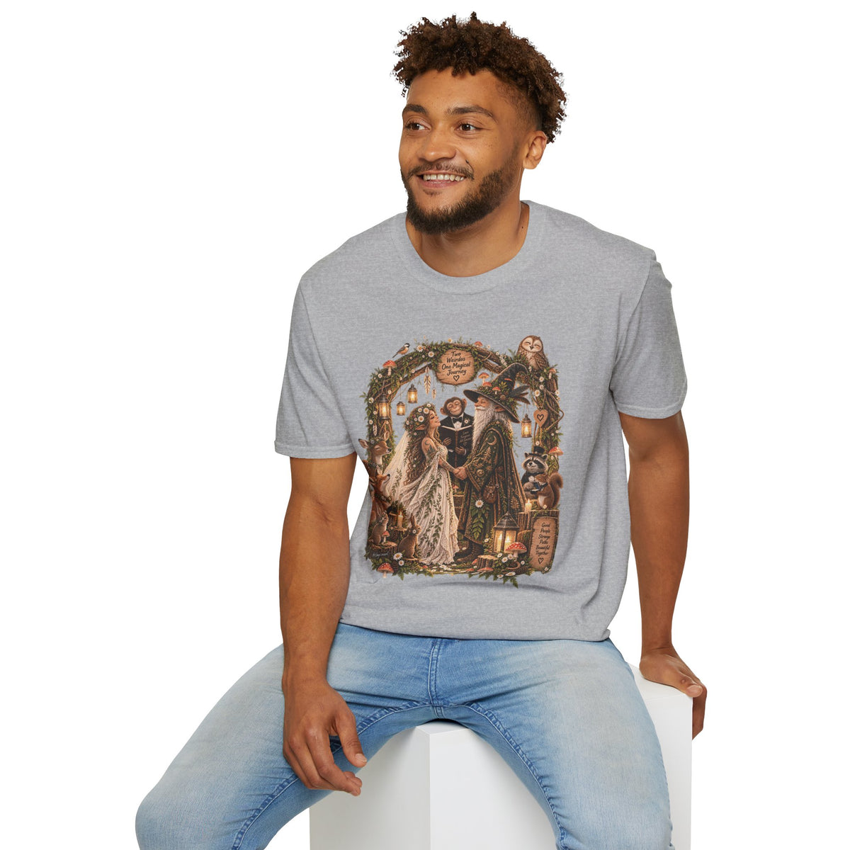 Woodland Wizard Wedding Fantasy T-Shirt — Fairy Tale Bride & Groom Illustration