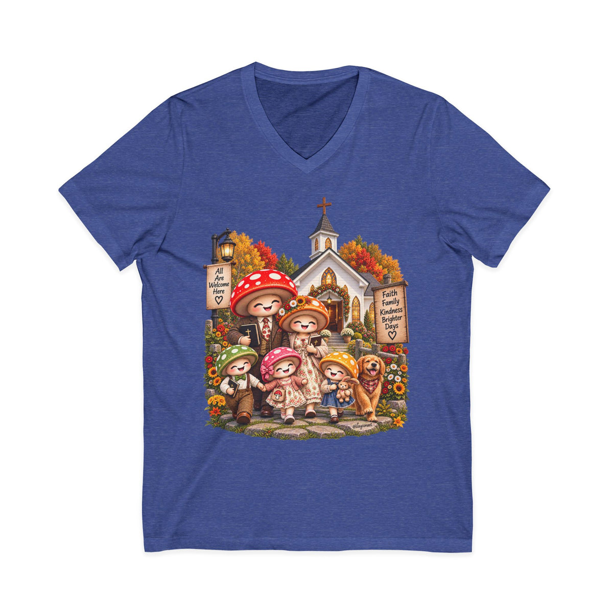 Mushroom Family Sunday Church Jersey Short Sleeve V-Neck Tee