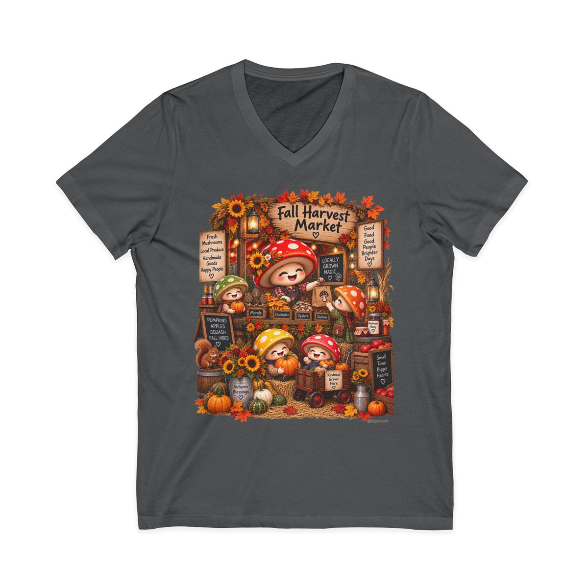 Mushroom Family Fall Farmers Market Jersey Short Sleeve V-Neck Tee