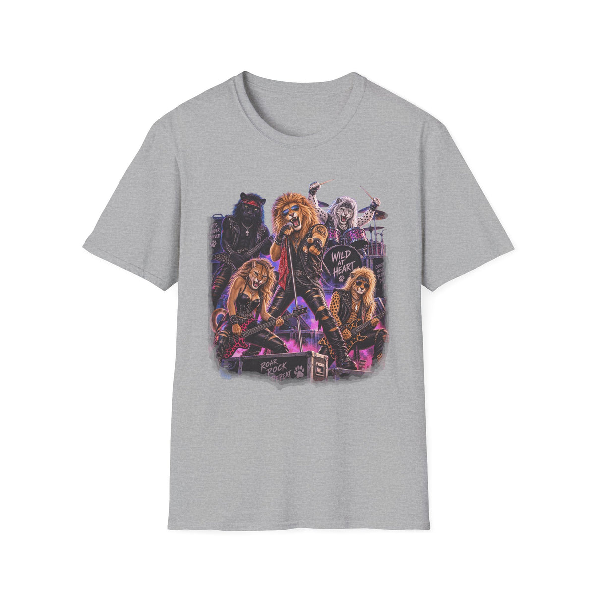 Retro 80s Big Cat Rock Band Wild at Heart Graphic Tee