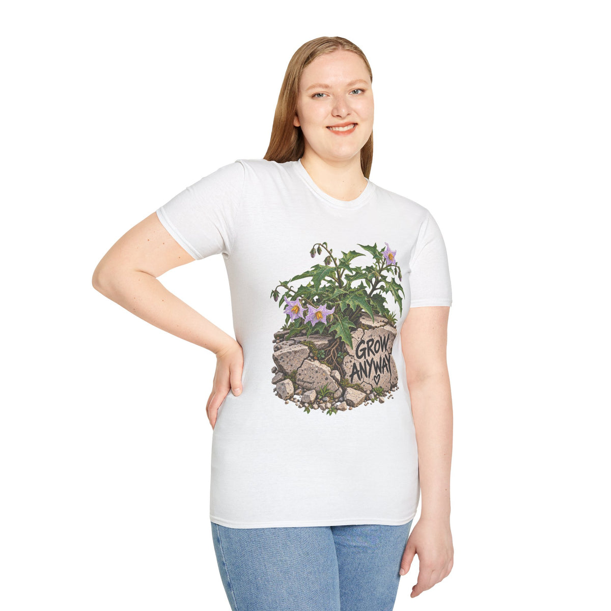 Grow Anyway Floral T-Shirt — Resilient Plant Illustration Tee