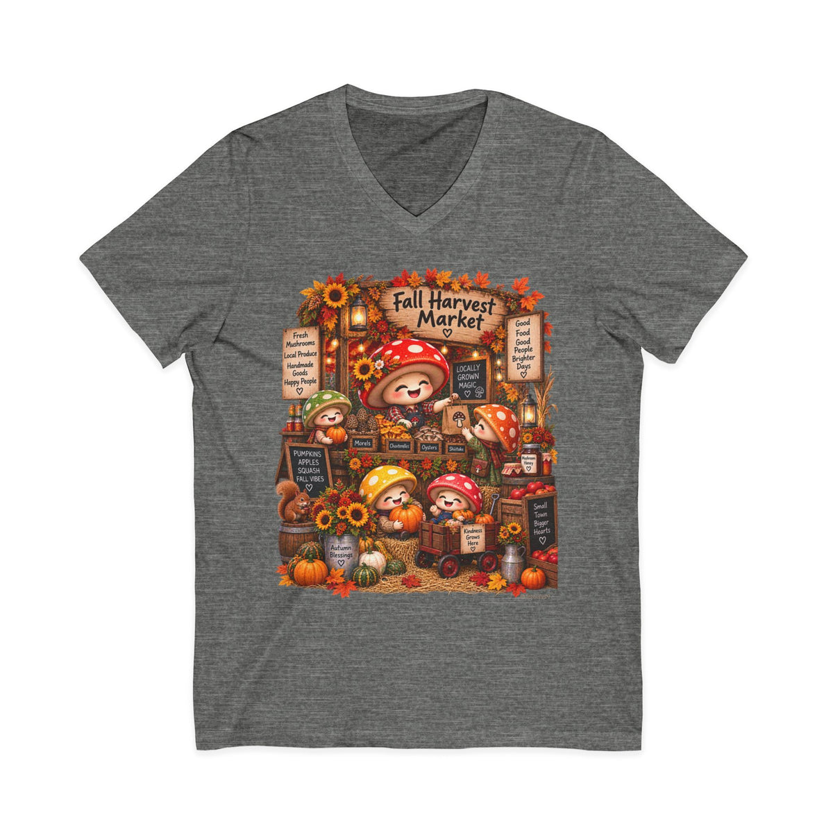 Mushroom Family Fall Farmers Market Jersey Short Sleeve V-Neck Tee