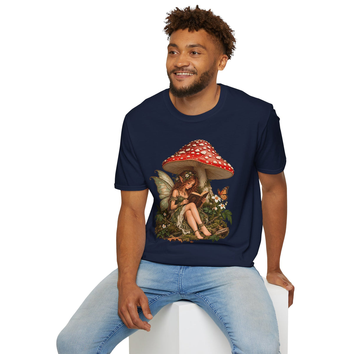 Fairy Mushroom T-Shirt — Woodland Fairy Reading Under Red Toadstool