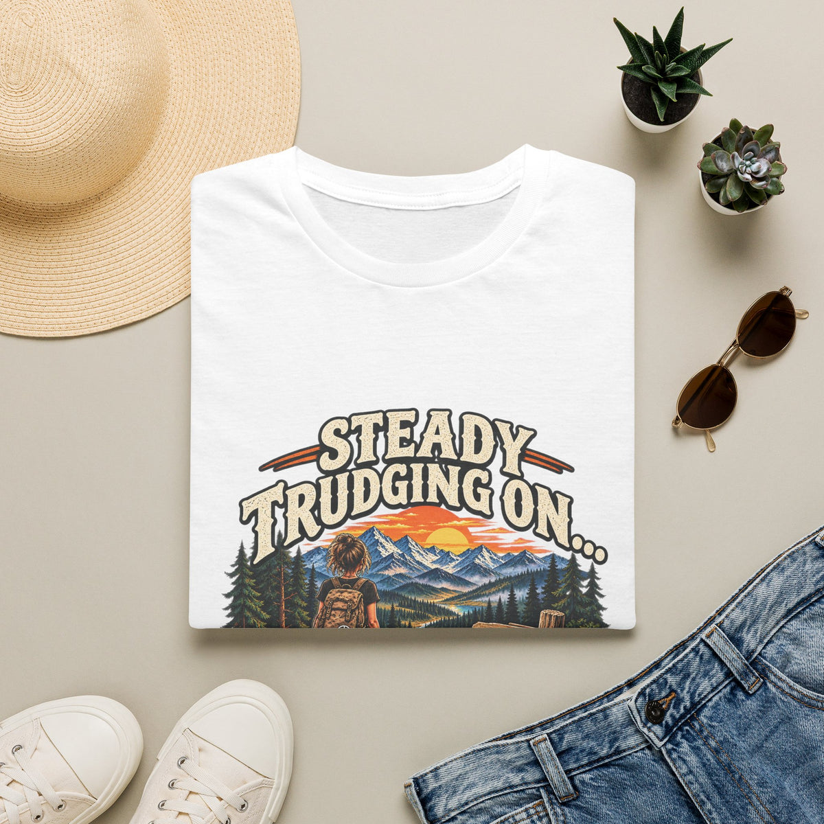 Steady Trudging On Young Lady Hiking T-Shirt