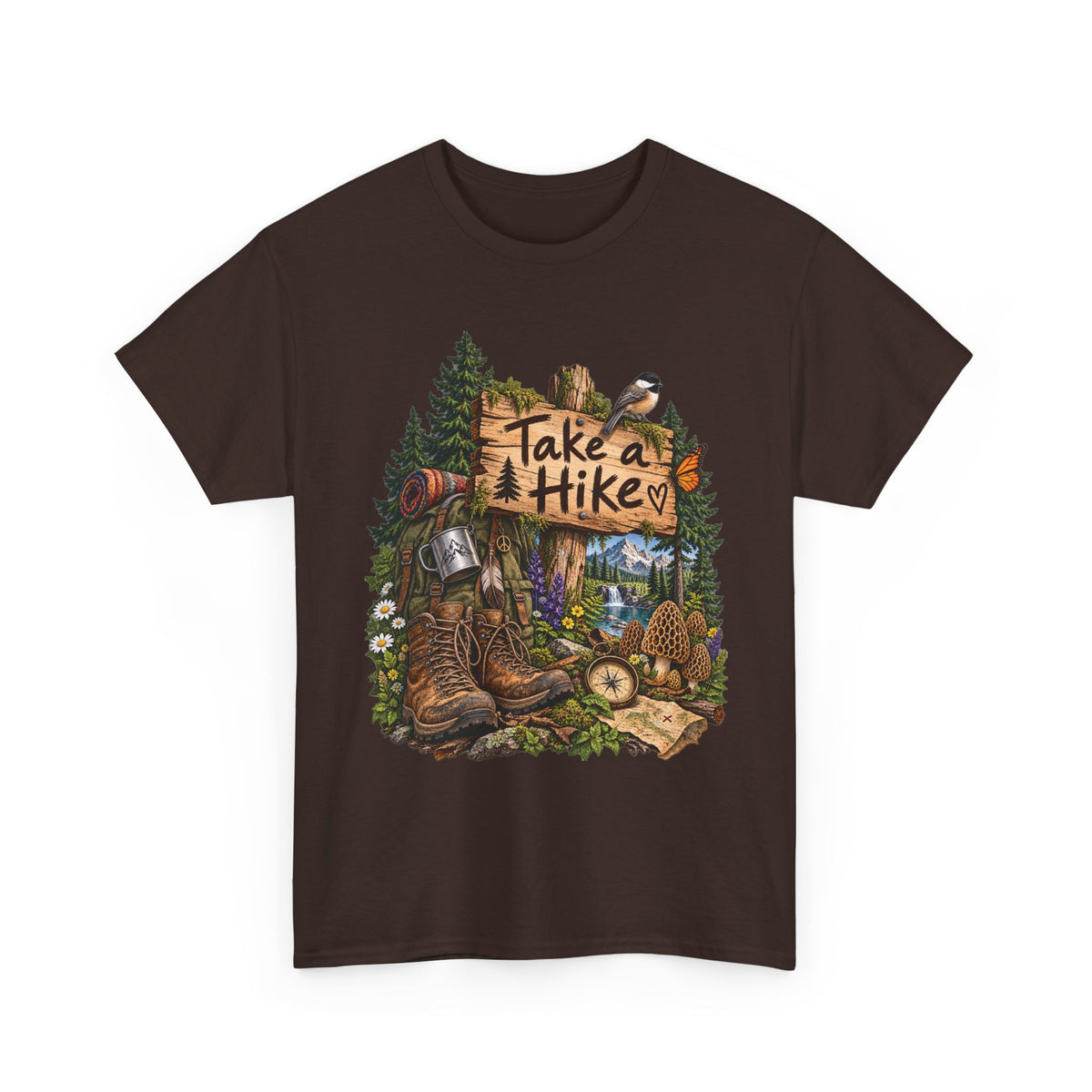 Take a Hike T-Shirt Boots and Morel Mushrooms