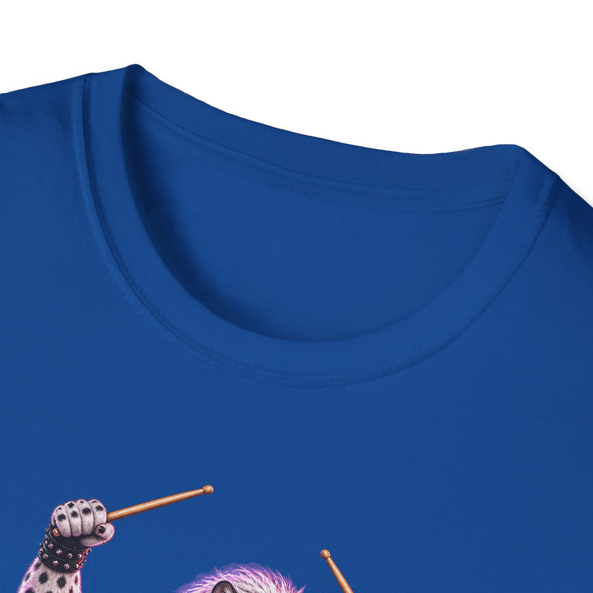 Drumming Snow Leopard T-Shirt — Cute Rock Band Animal Drum Kit Tee