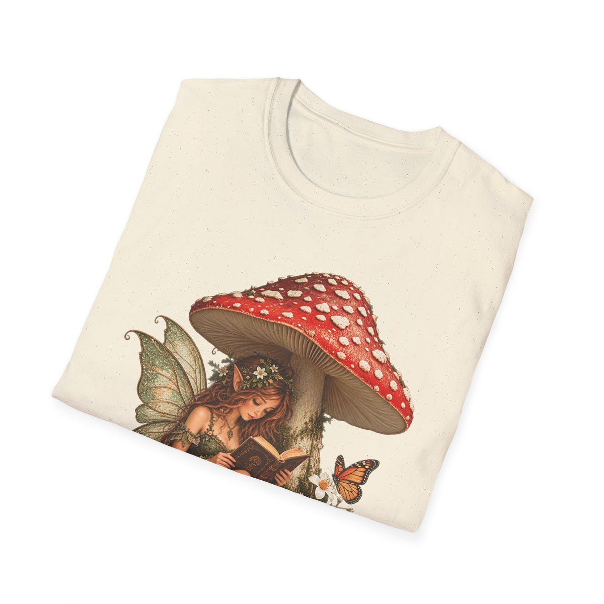 Fairy Mushroom T-Shirt — Woodland Fairy Reading Under Red Toadstool