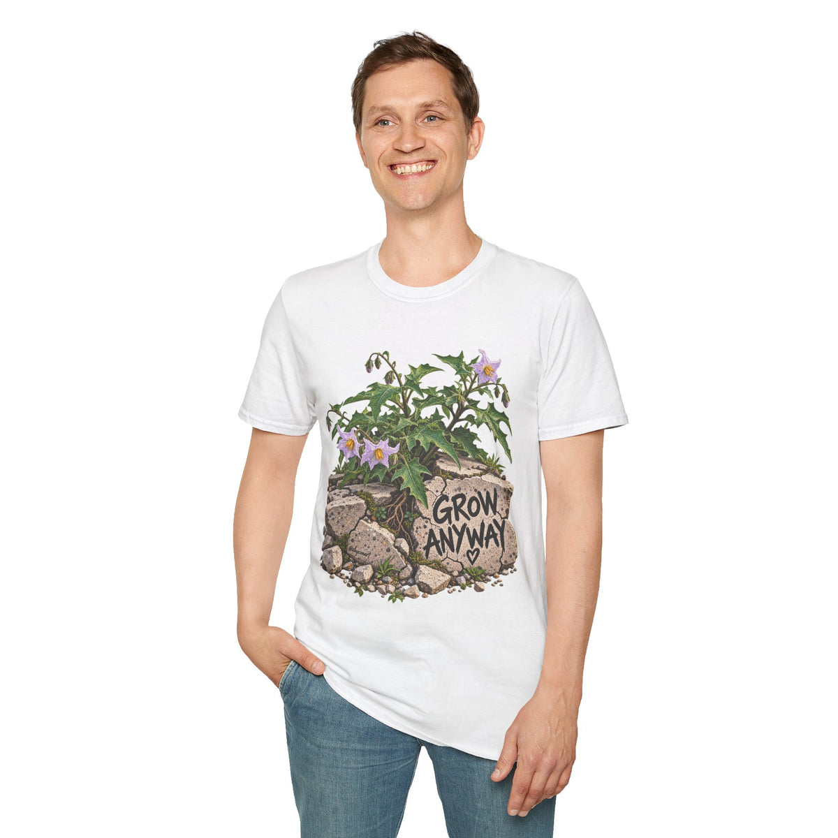 Grow Anyway Floral T-Shirt — Resilient Plant Illustration Tee