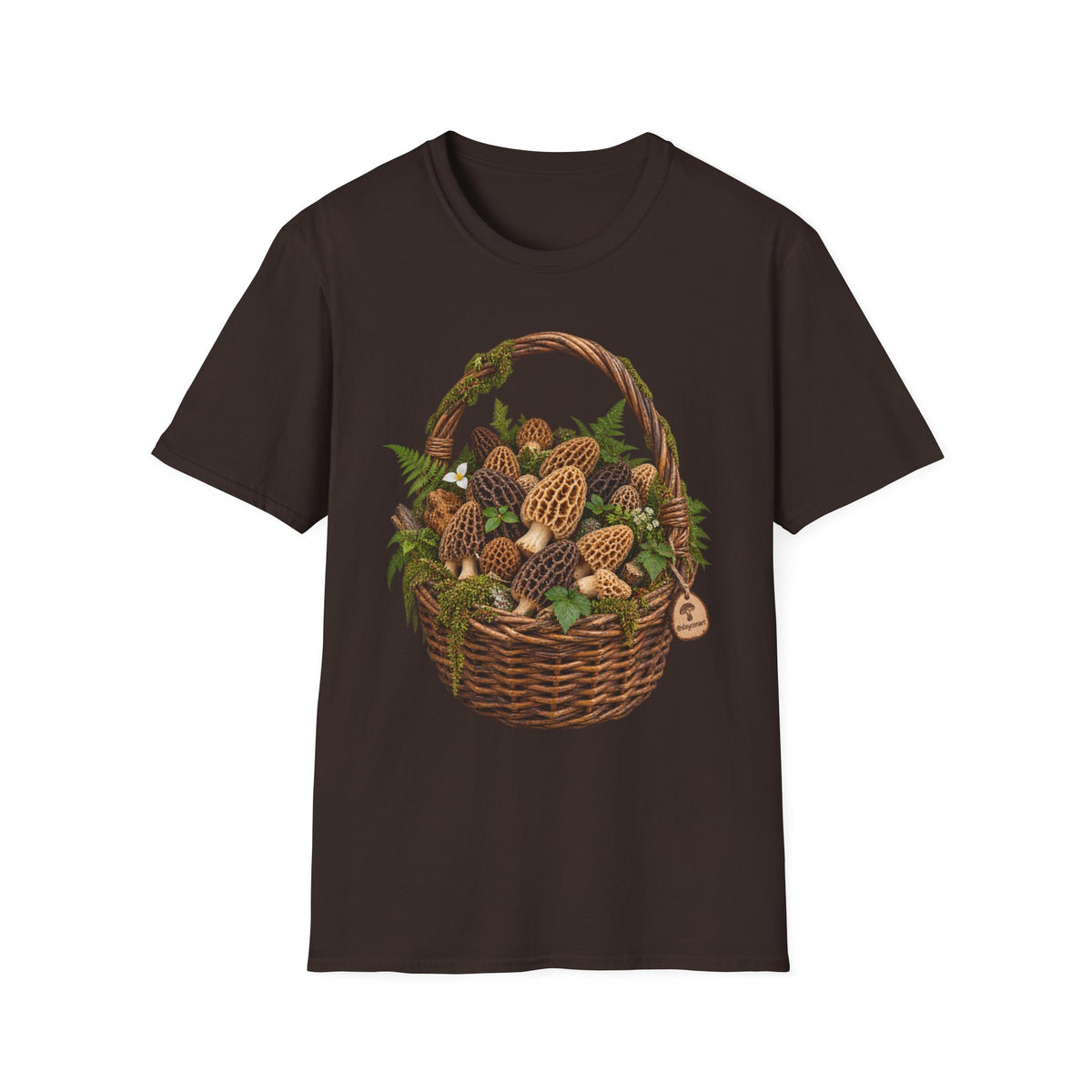 Morel Mushroom Basket T-Shirt Woodland Foraging Nature Graphic Tee Unisex Softstyle T-Shirt