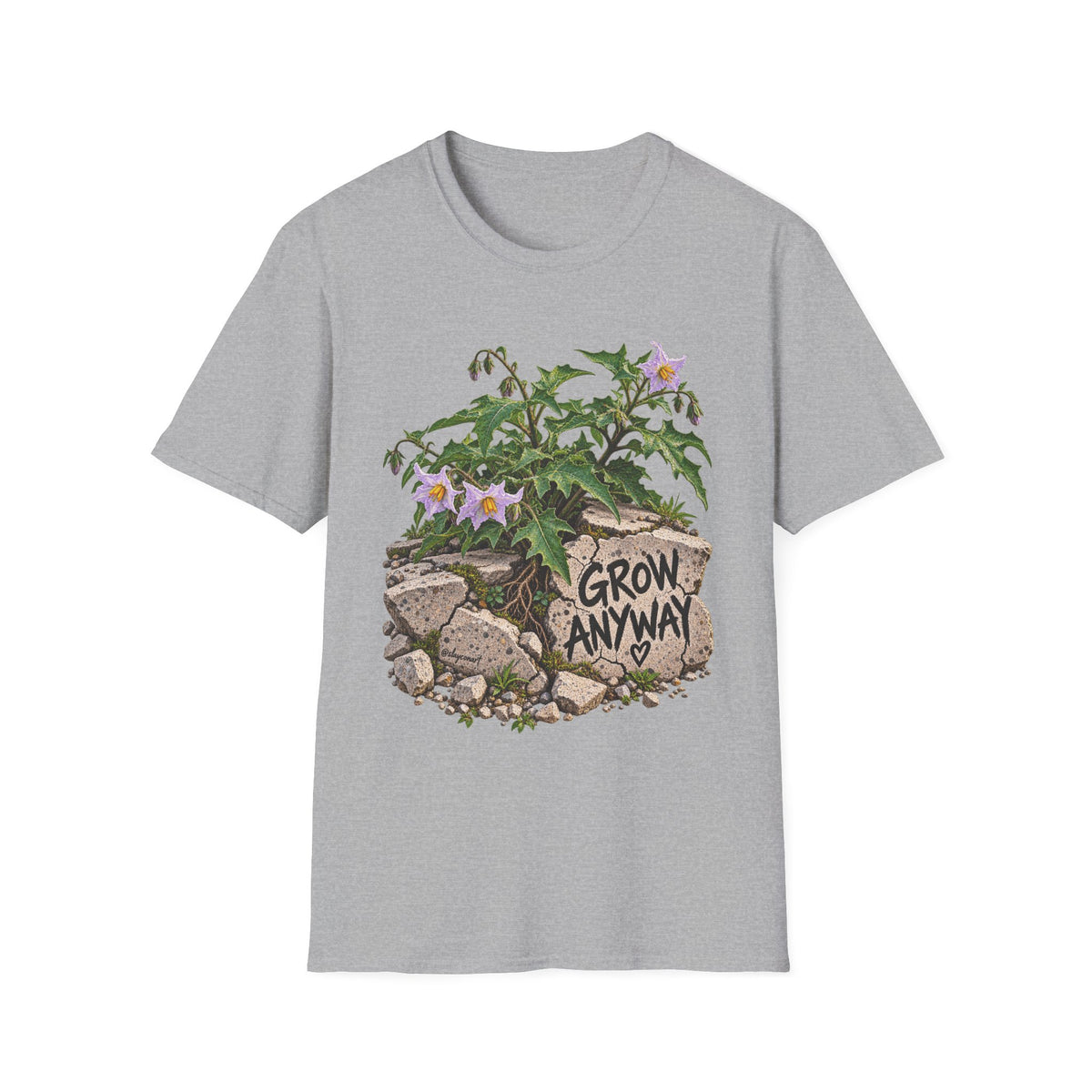 Grow Anyway Floral T-Shirt — Resilient Plant Illustration Tee