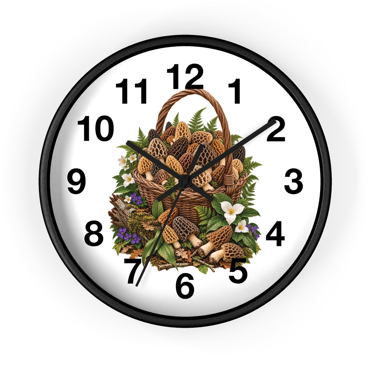 Morel Mushrooms and Wildflower Basket Wall Clock