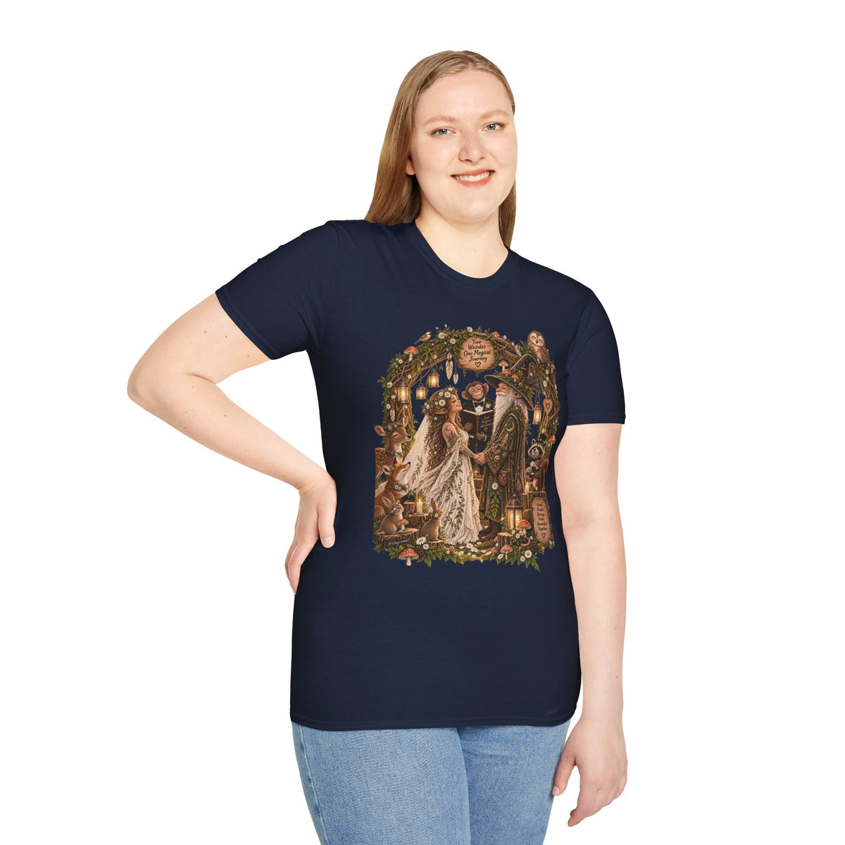 Woodland Wizard Wedding Fantasy T-Shirt — Fairy Tale Bride & Groom Illustration