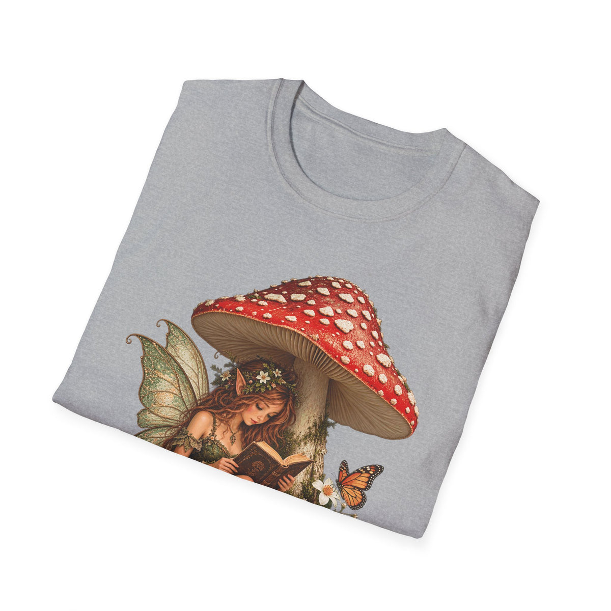 Fairy Mushroom T-Shirt — Woodland Fairy Reading Under Red Toadstool
