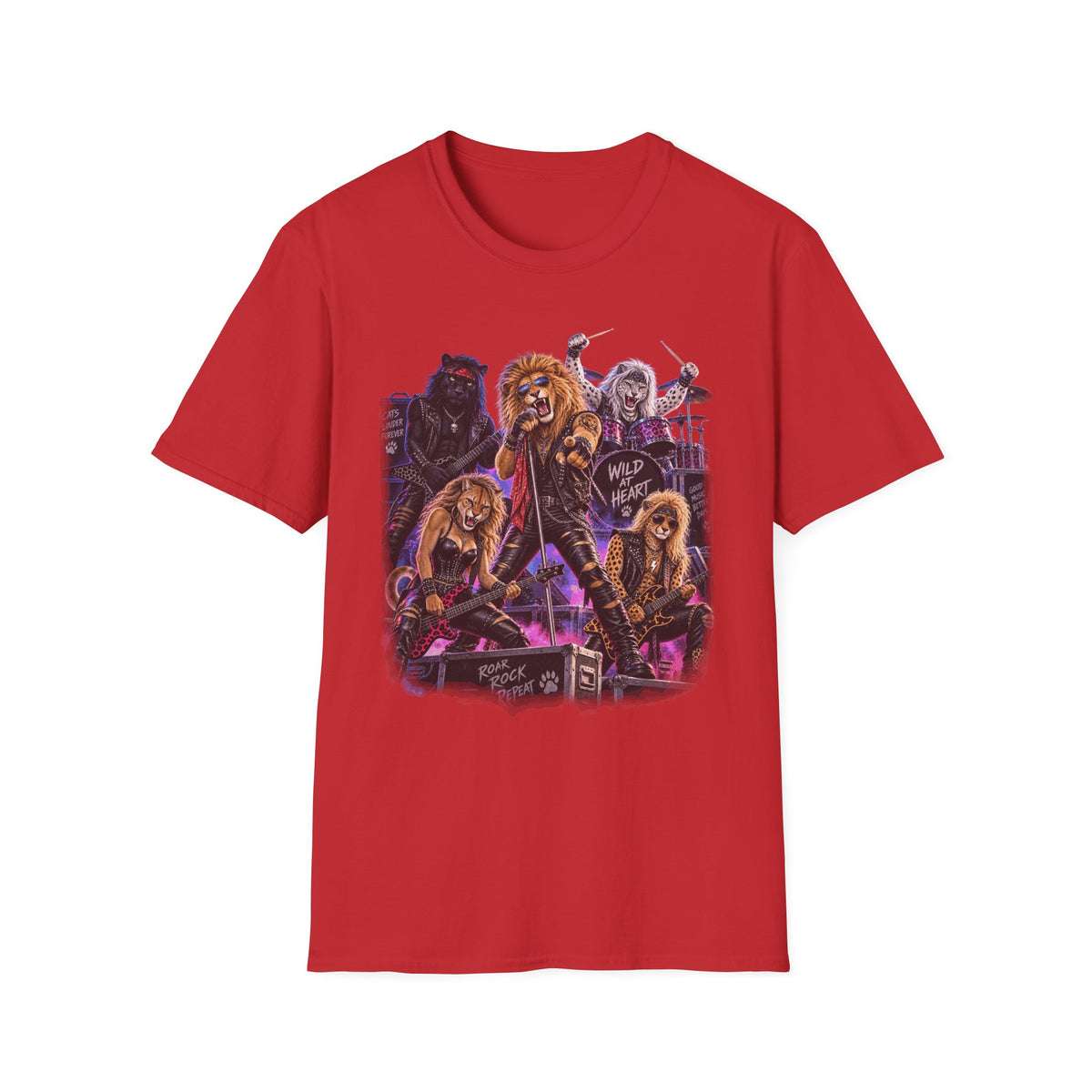 Retro 80s Big Cat Rock Band Wild at Heart Graphic Tee