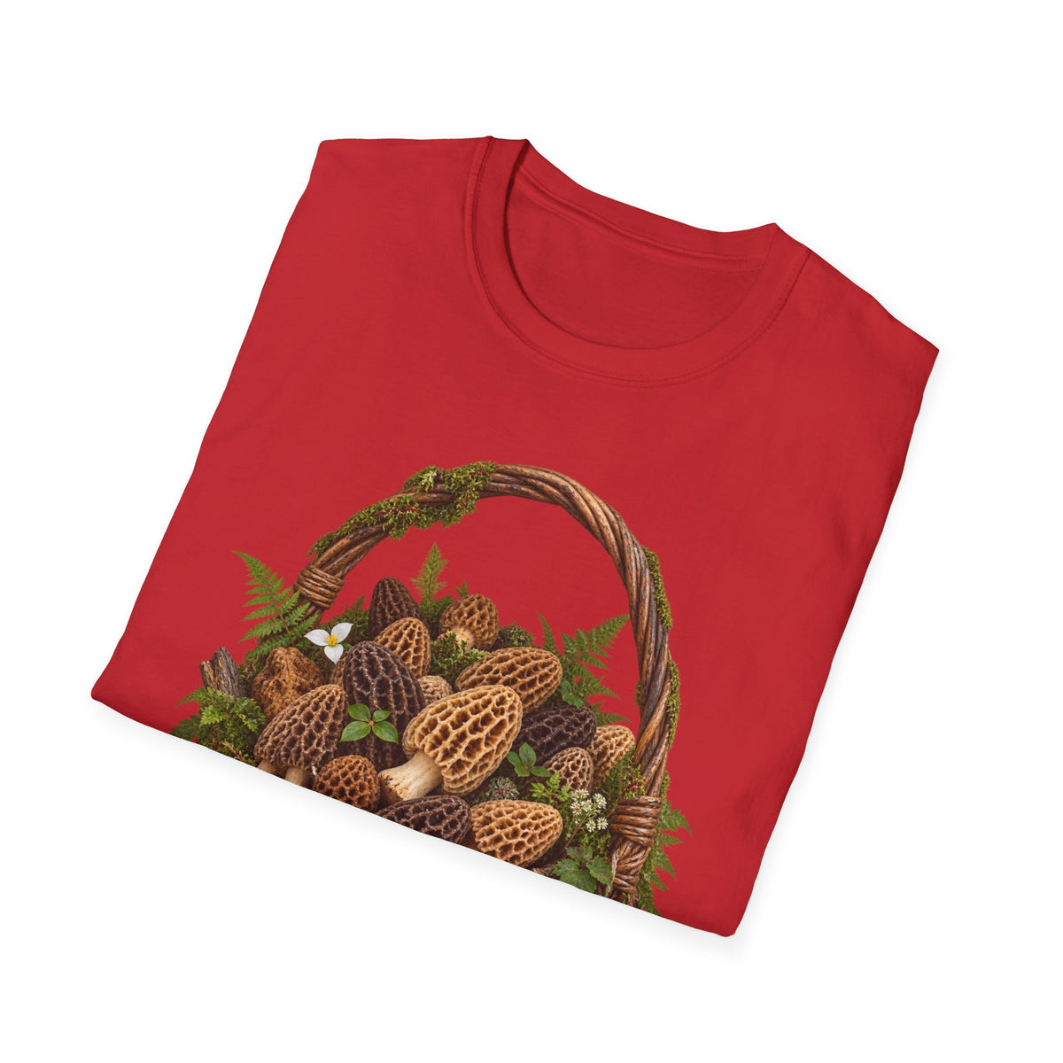 Morel Mushroom Basket T-Shirt Woodland Foraging Nature Graphic Tee Unisex Softstyle T-Shirt